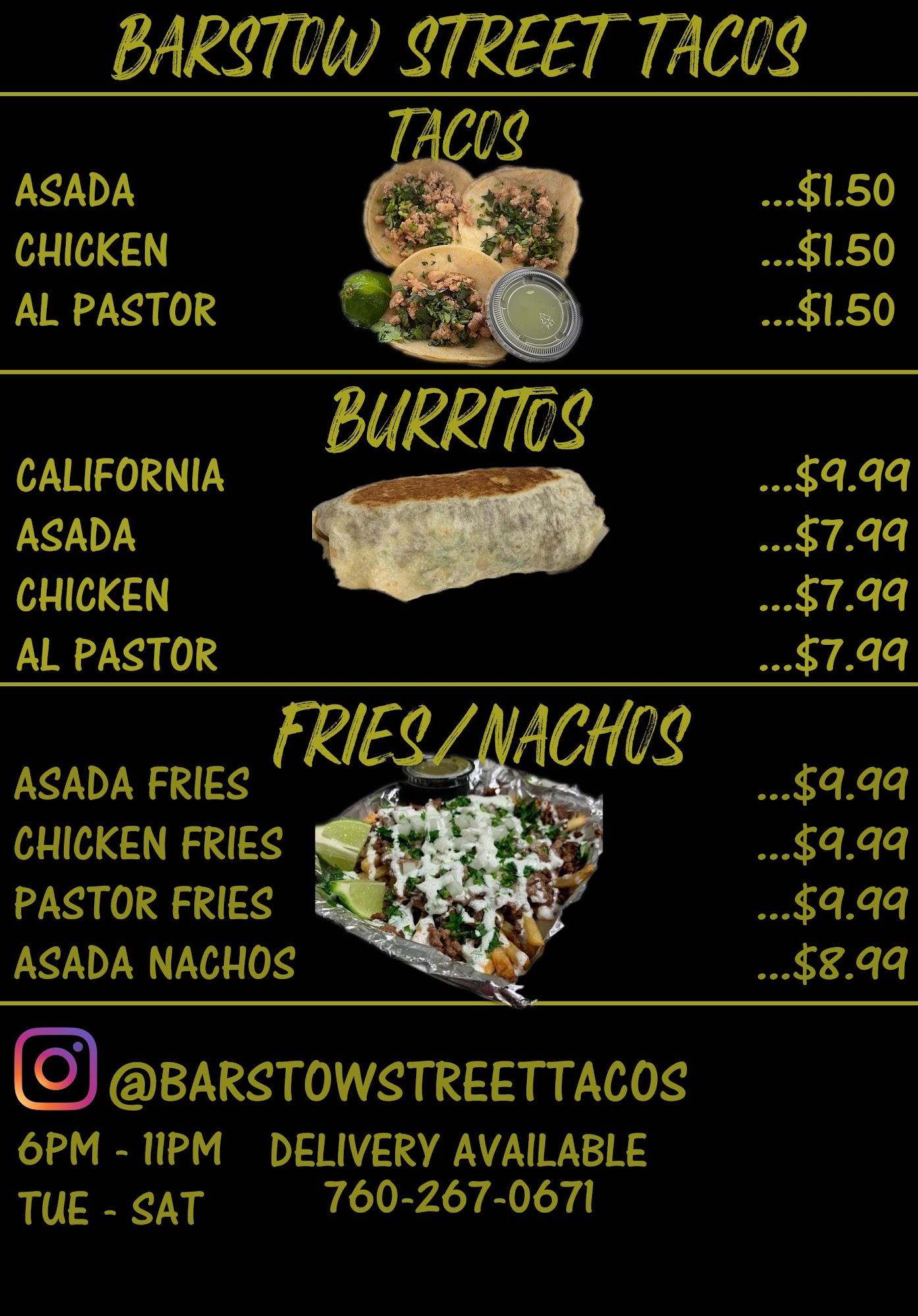 Barstow Street Tacos Menu