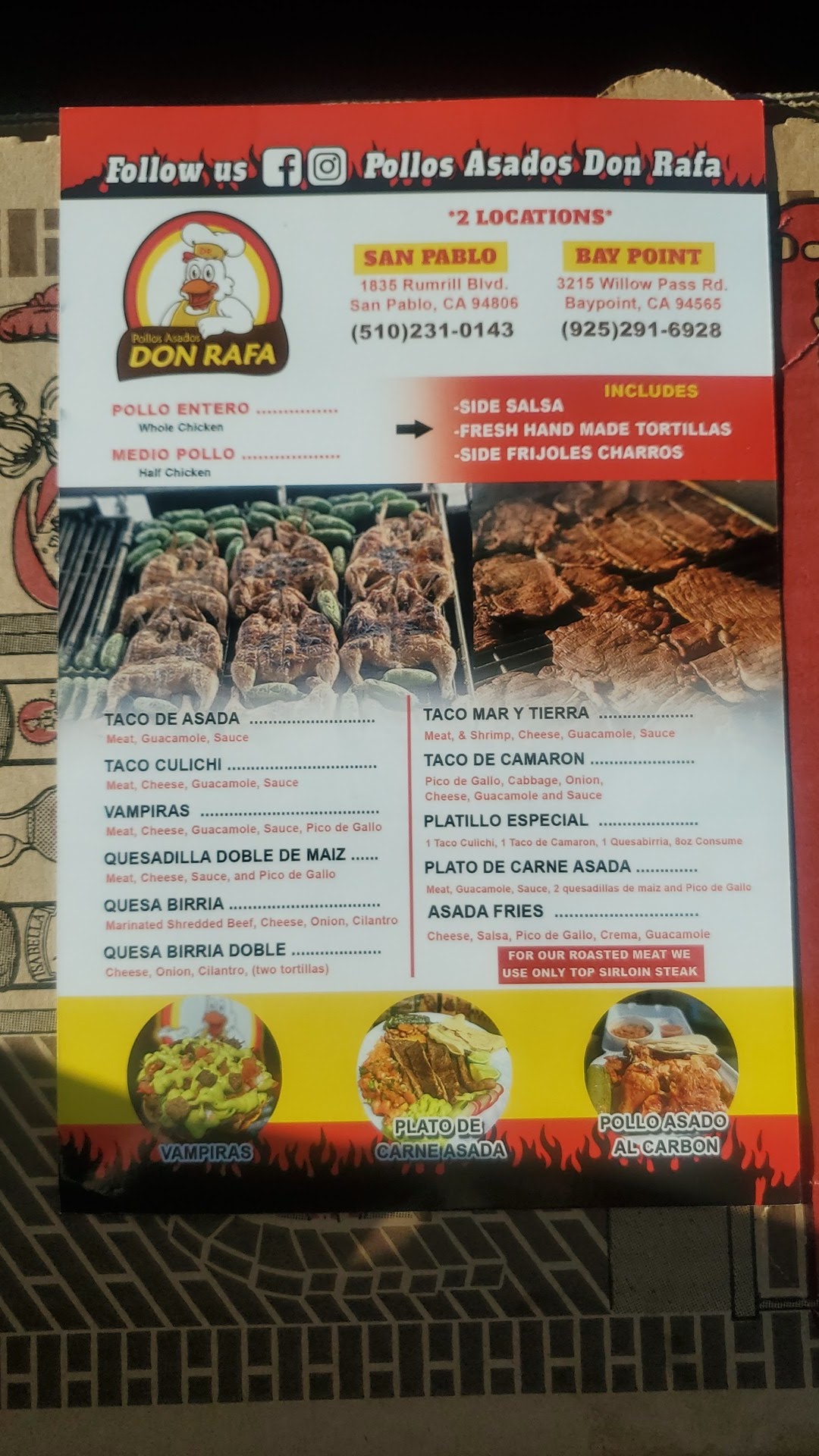 Pollos Asados don Rafa Menu