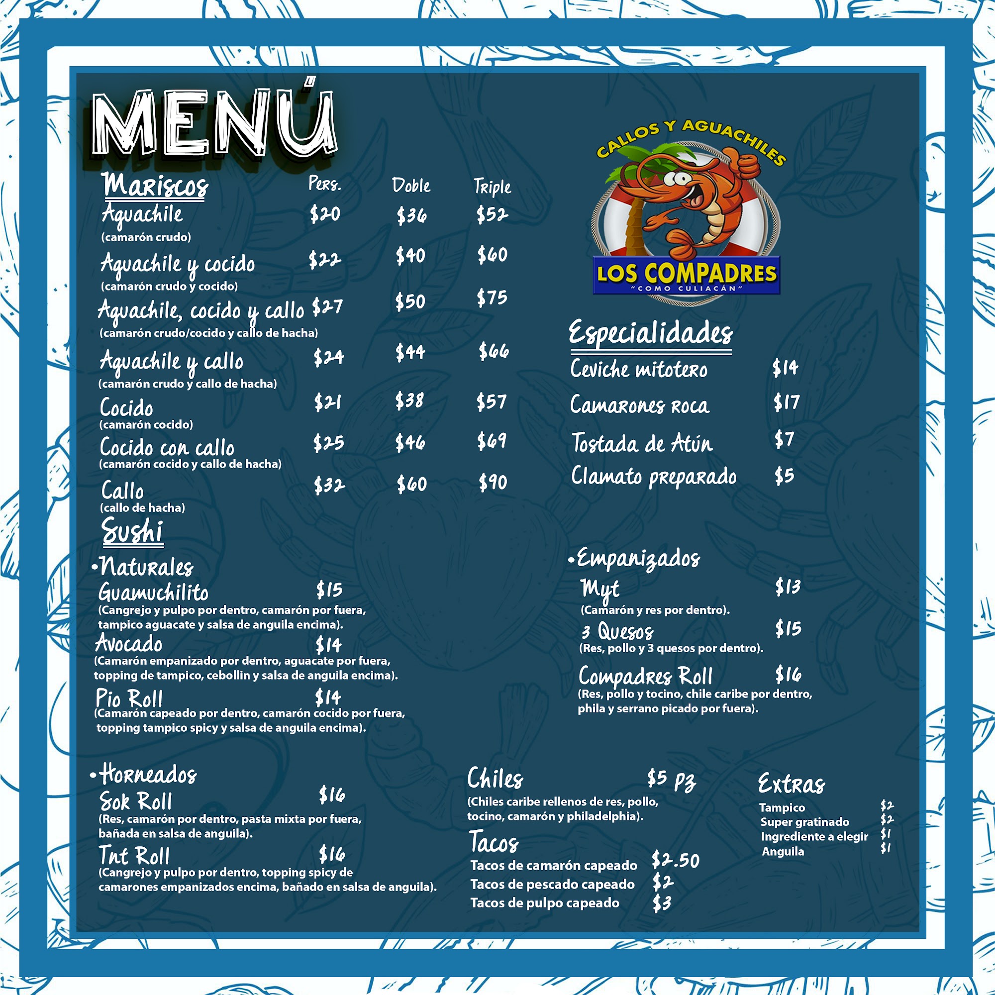 Callos y Aguachiles Los Compadres Menu
