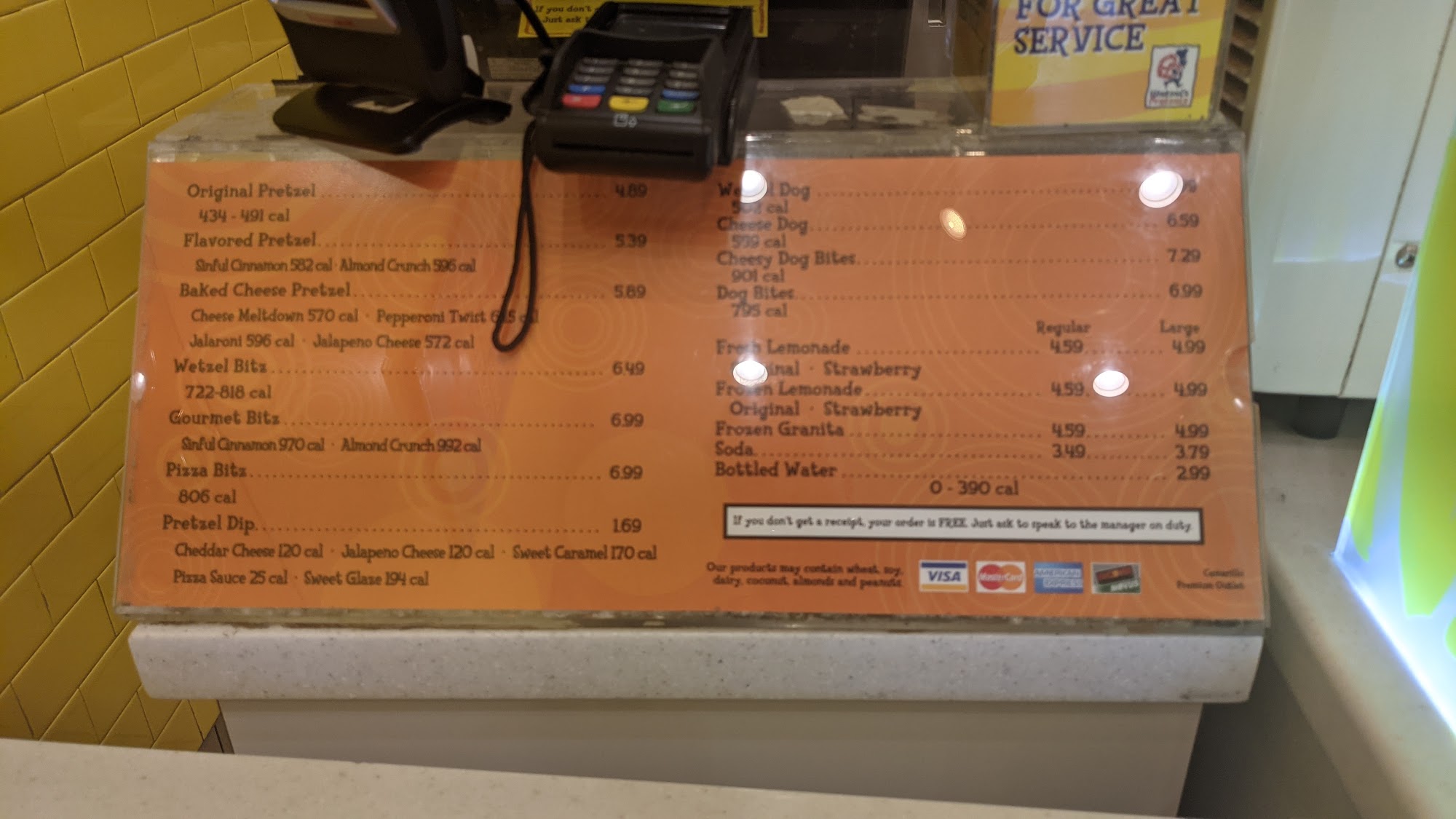 Wetzel's Pretzels Menu