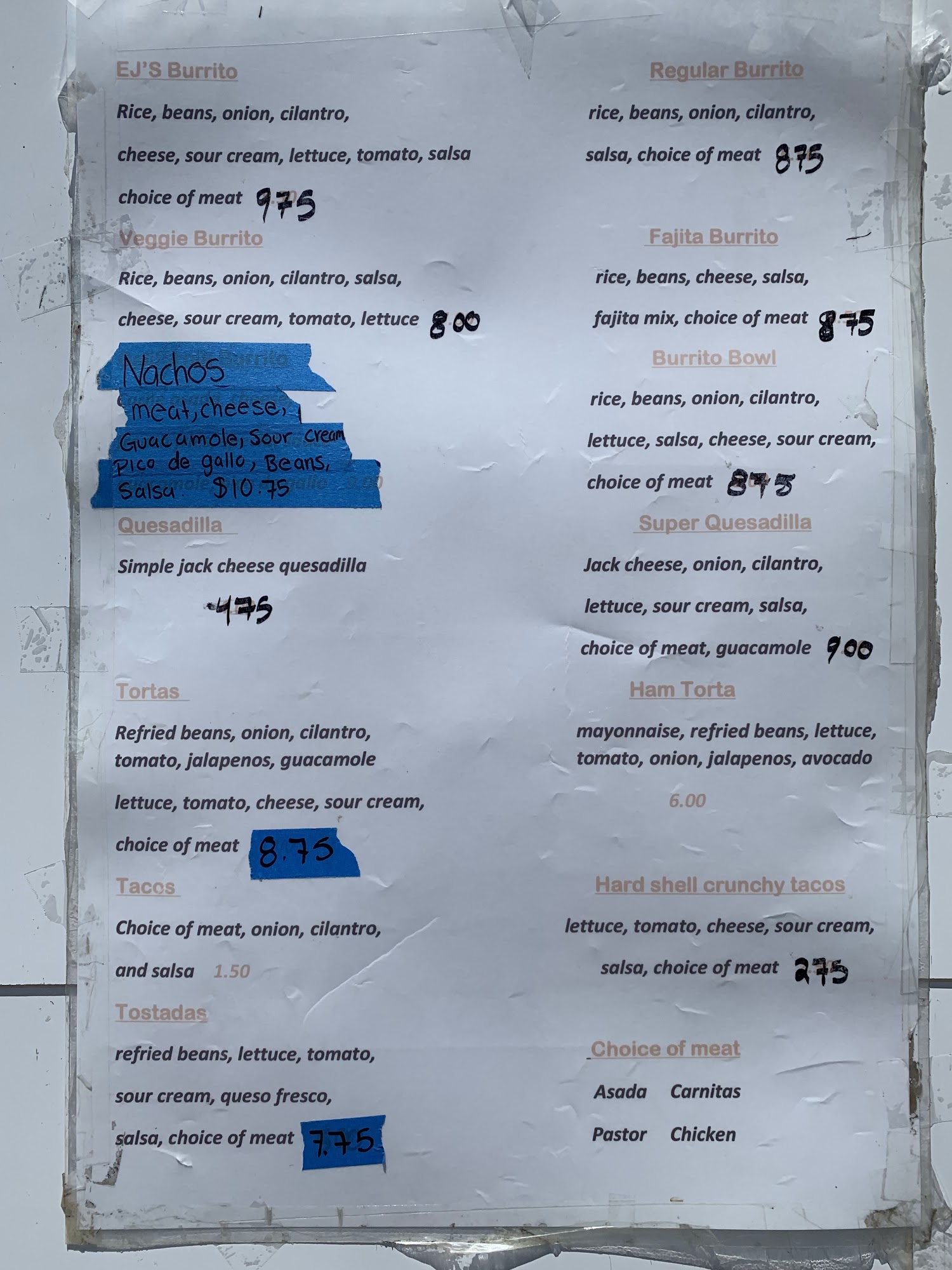 Ej’s Menu