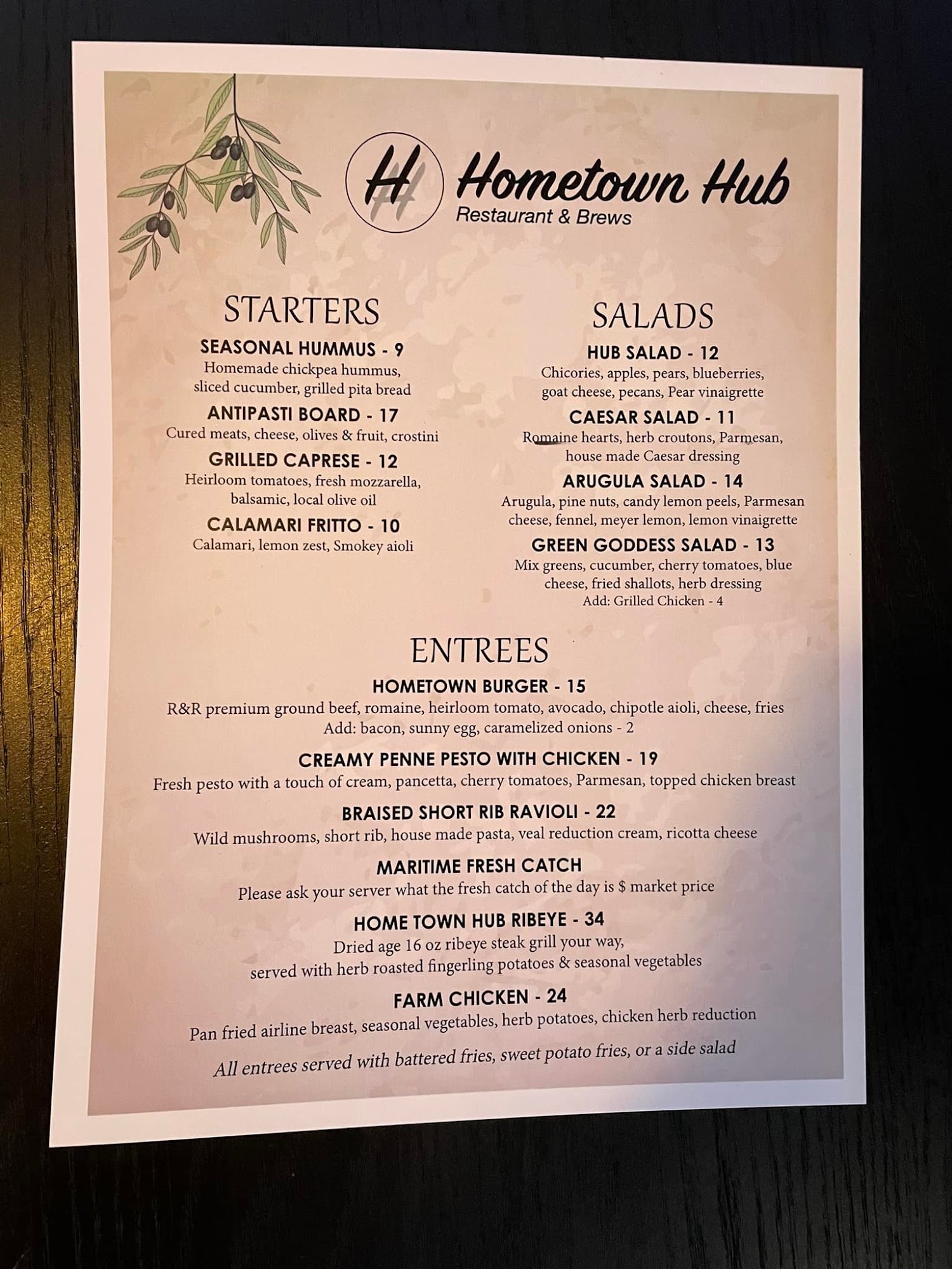 Hometown Hub Restaurant & Brews Menu