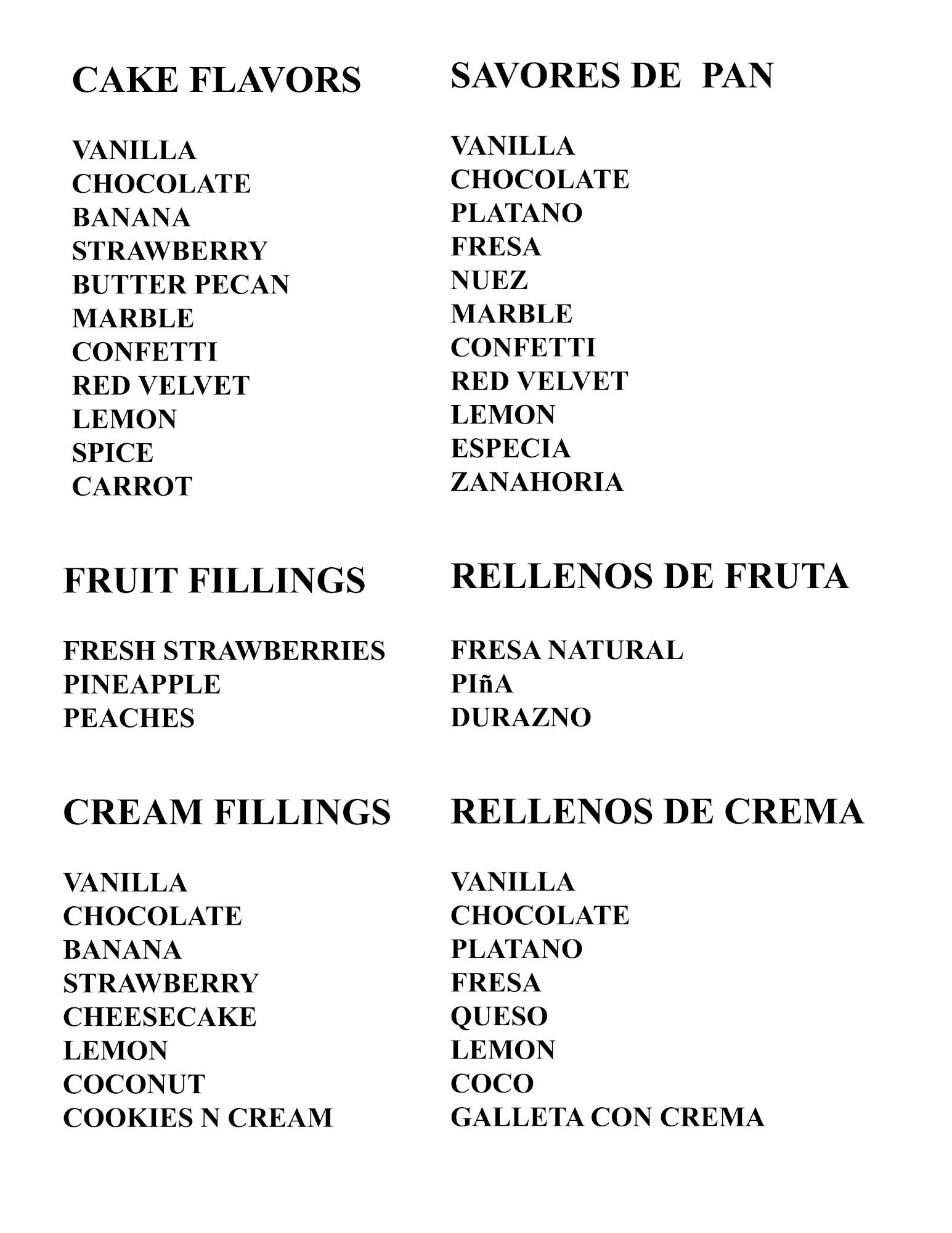 Barbara's Sweet Endevors Menu