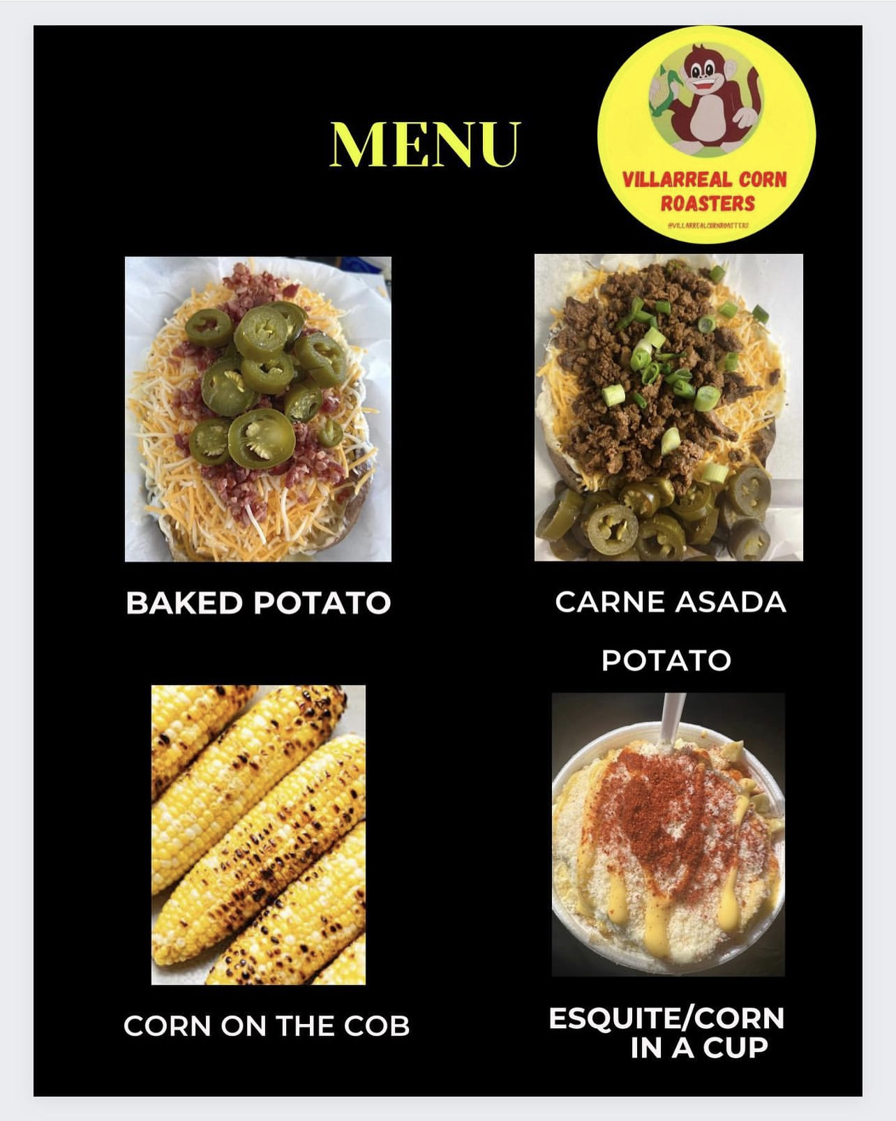 Villarreal Corn Roasters Menu