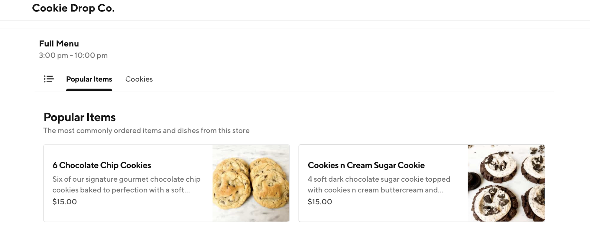 Sweet Lizard Cookie Co. Menu