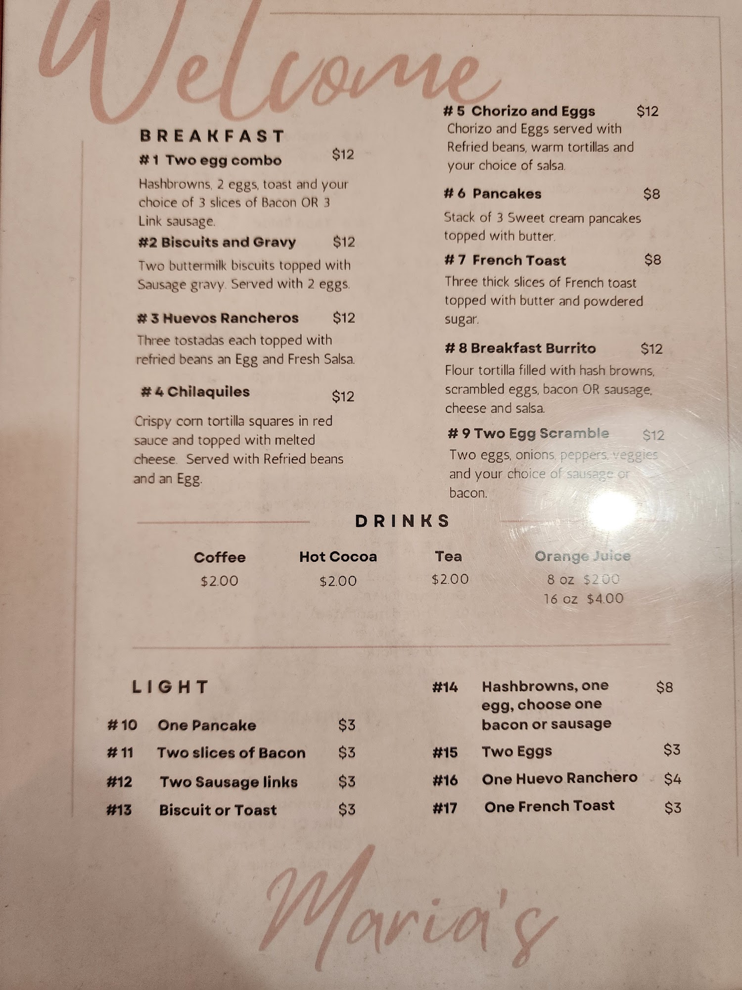 Maria's Restaurant Menu