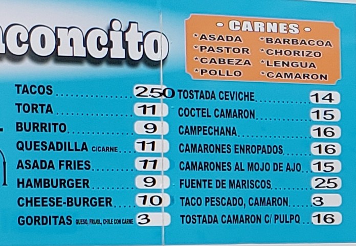 El Rinconcito Taco Truck Menu