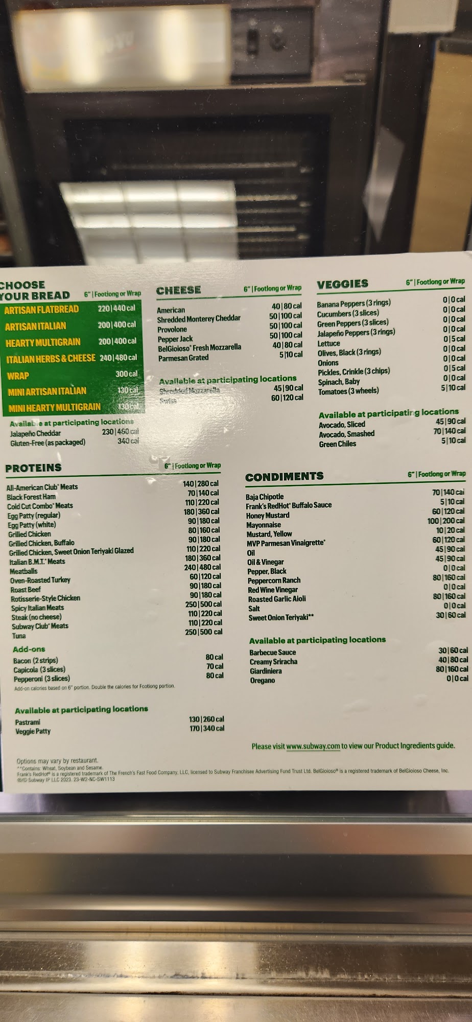 Subway Menu