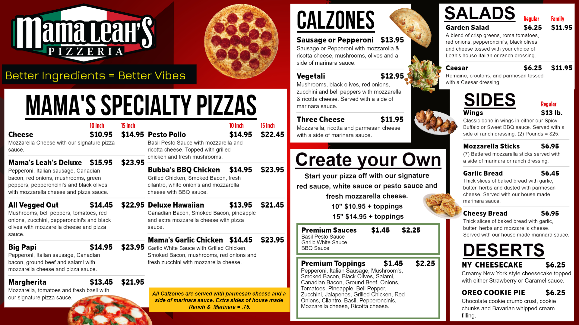 Mama Leah's Pizzeria Menu