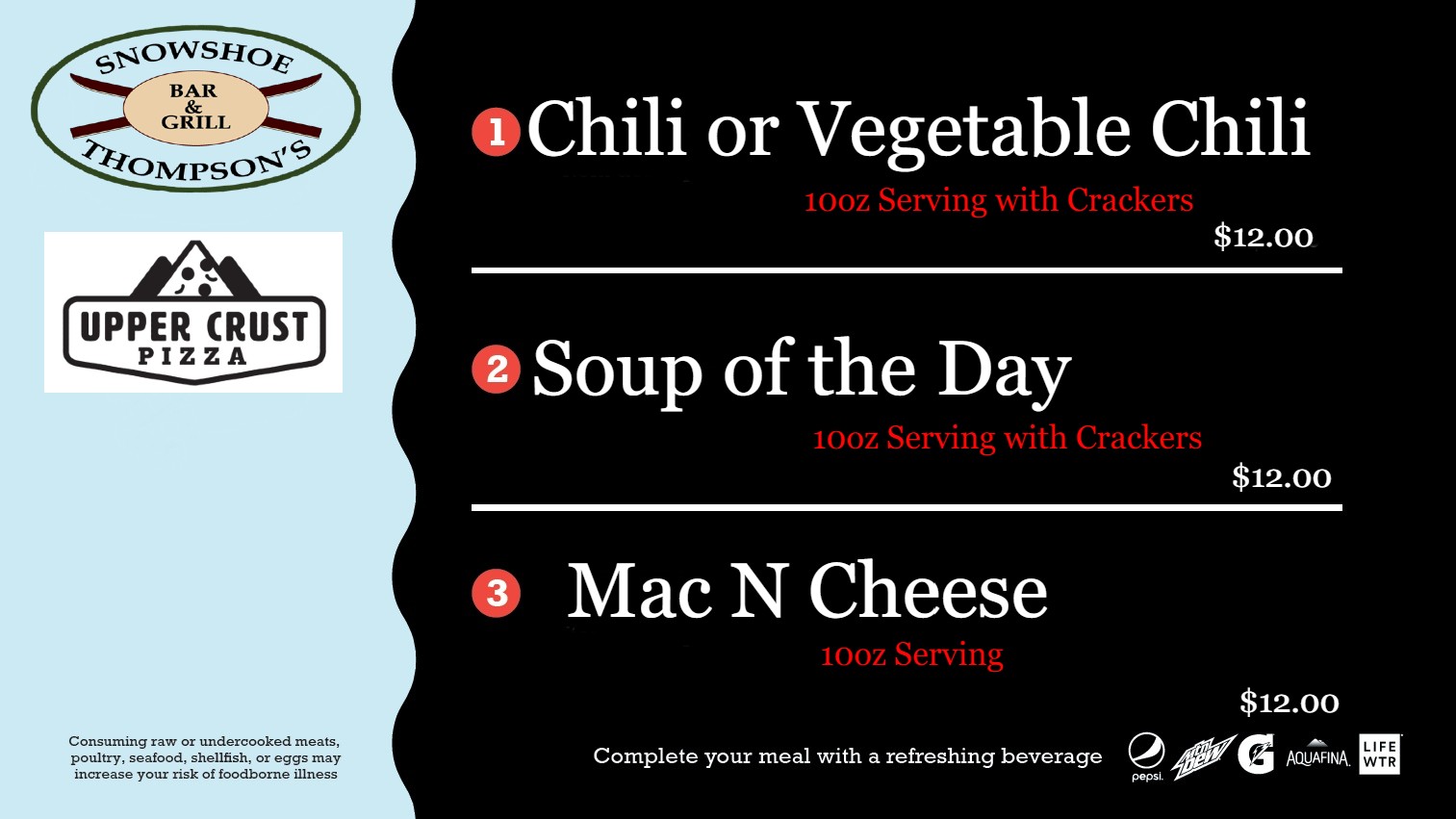 Snowshoe Thompson's Menu