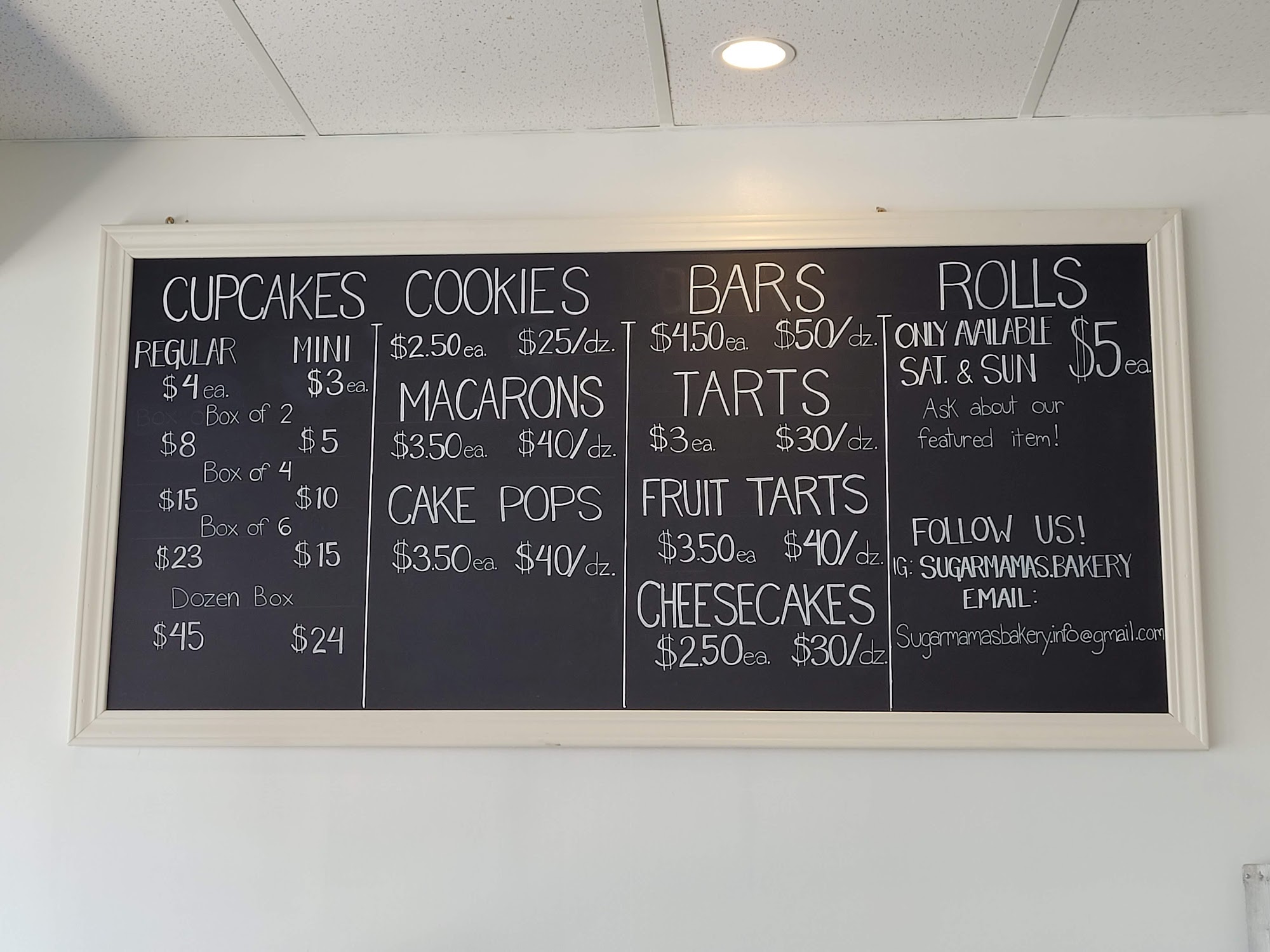 Sugar Mamas Cakes and Bakery Menu