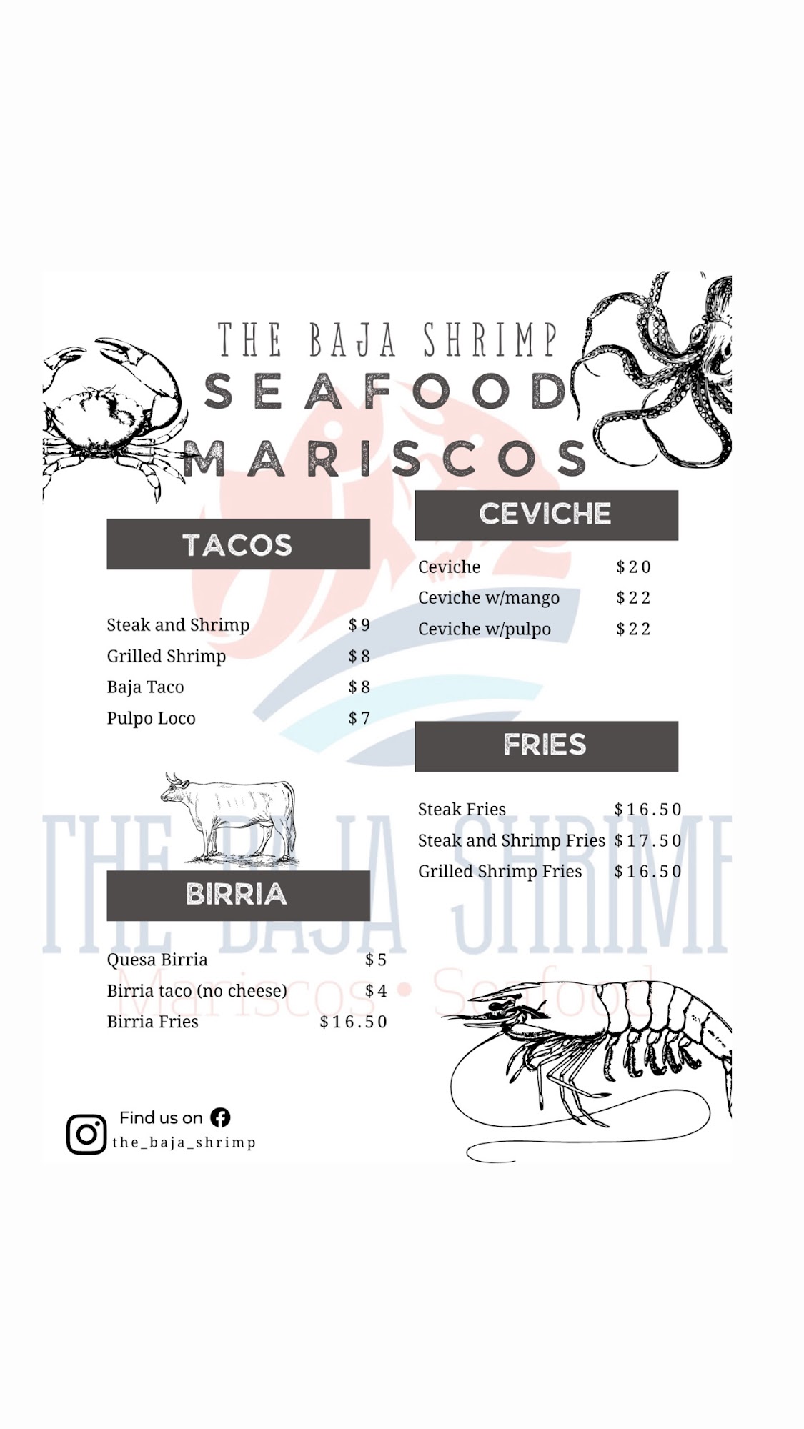 The Baja Shrimp LLC - Mobile Food Truck Menu