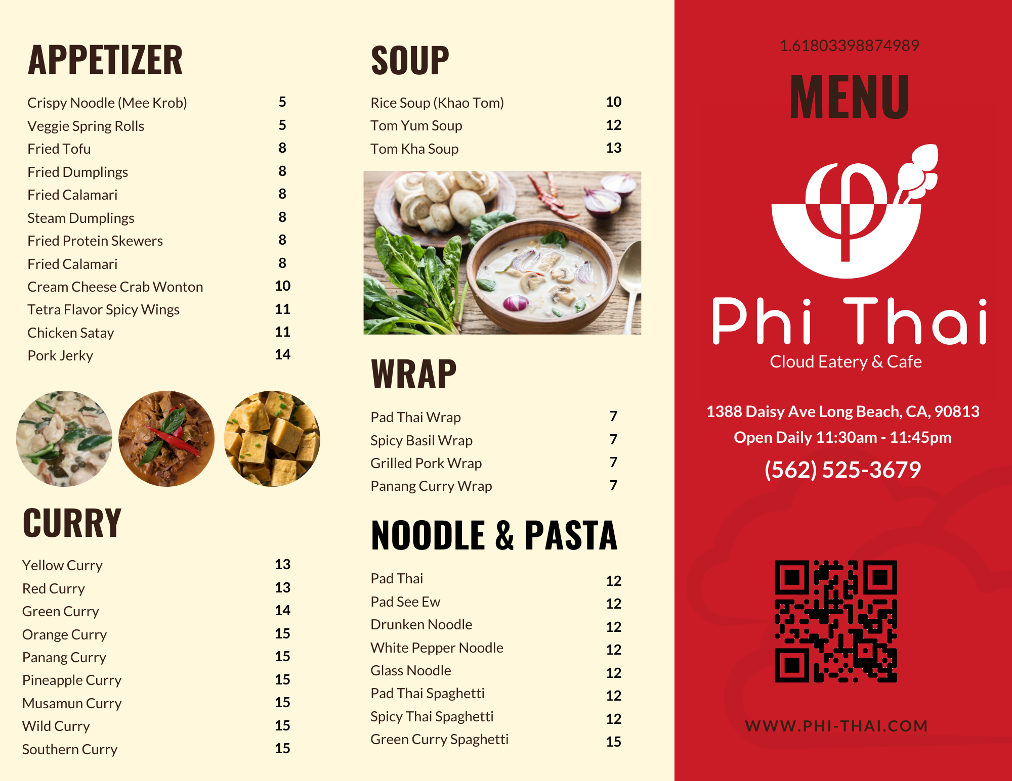 Phi Thai Eatery Menu
