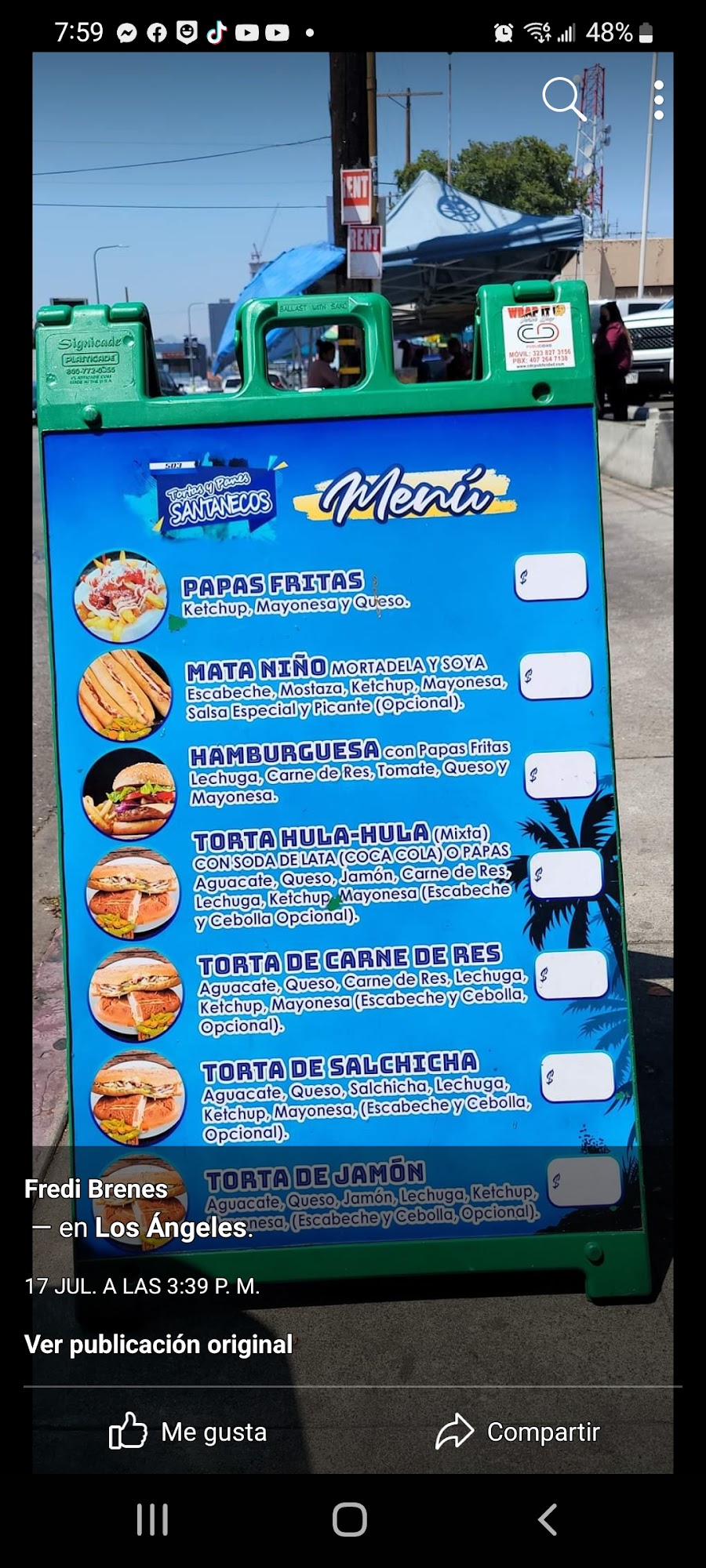 Tortas y Panes Santanecos Menu