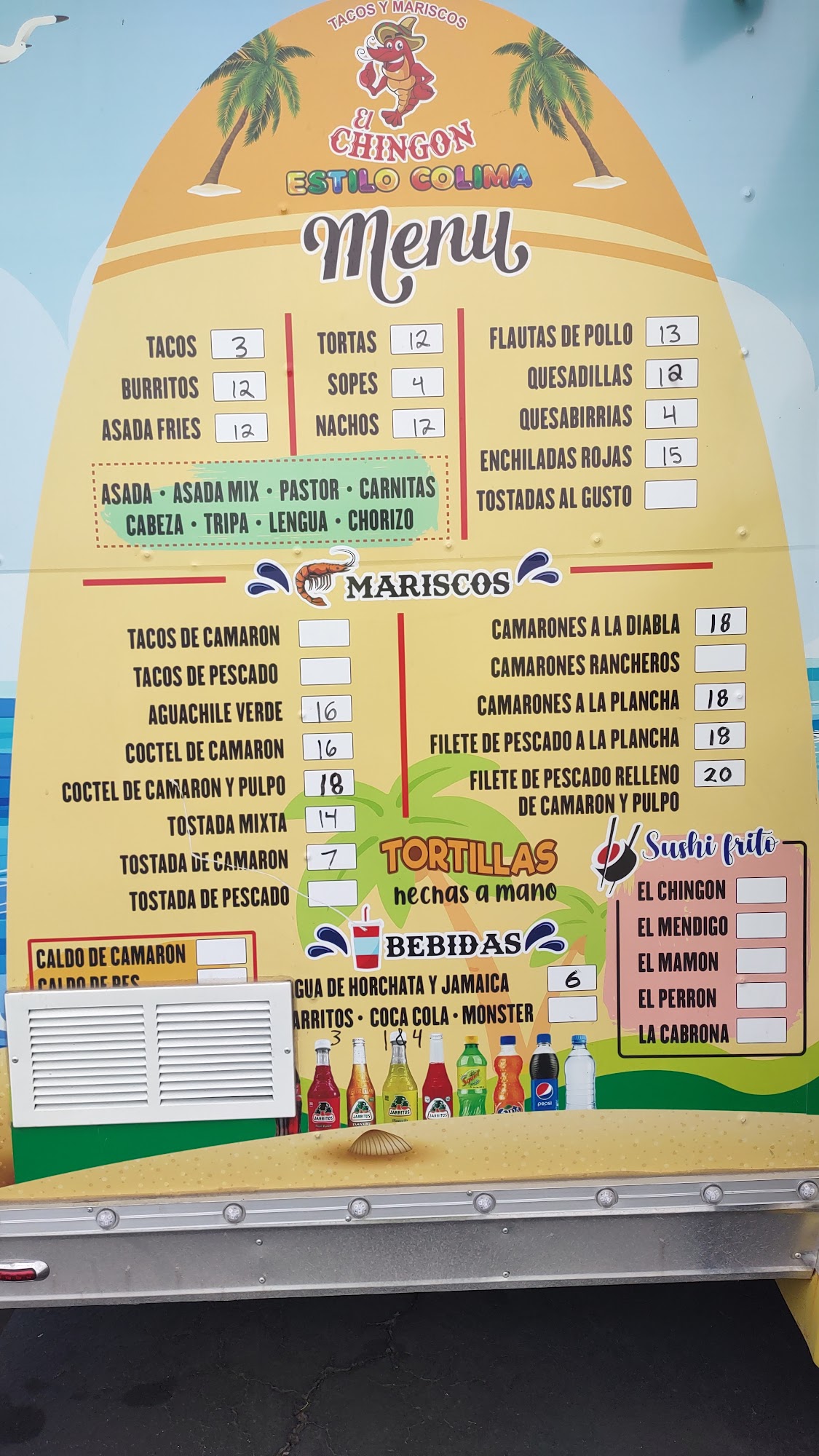 Mariscos el chingon Menu