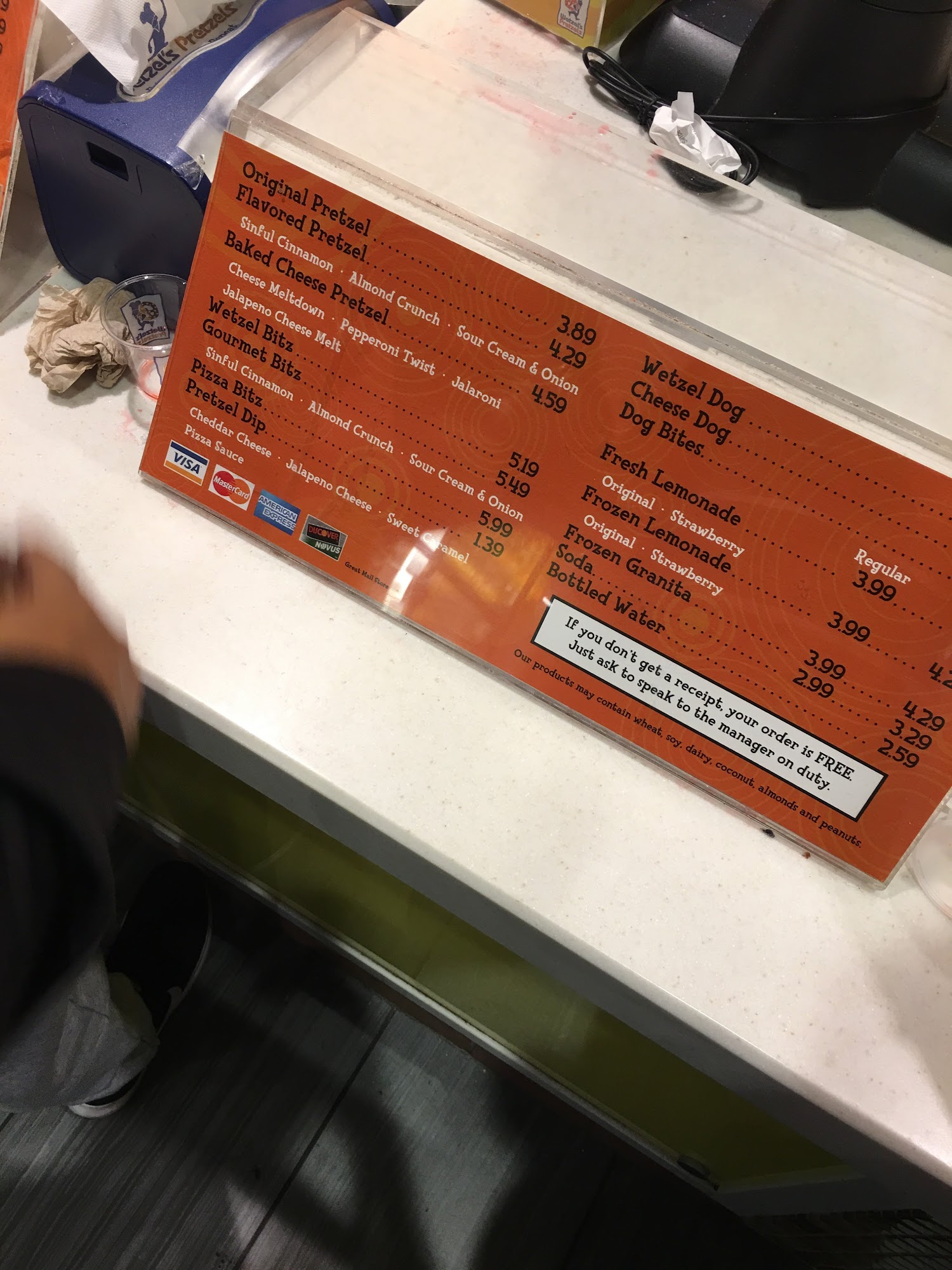 Wetzel's Pretzels Menu