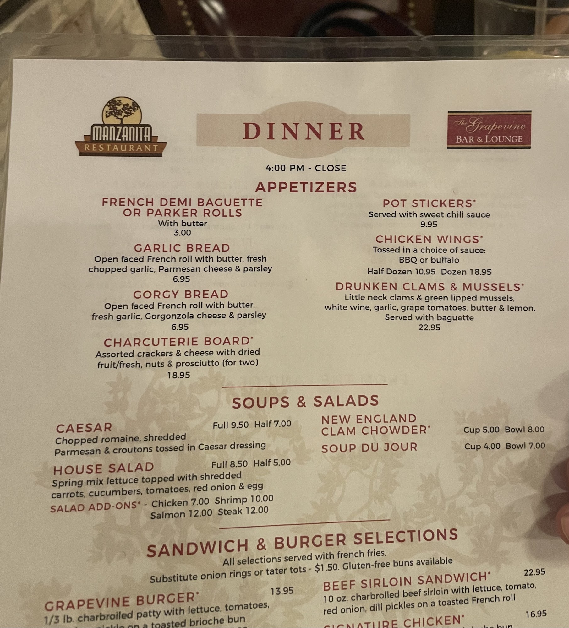 Manzanita Menu