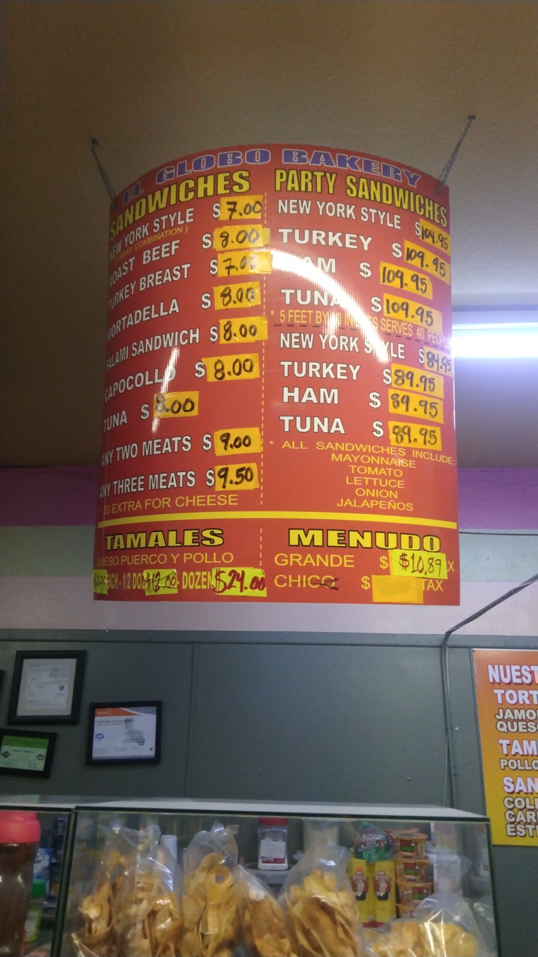 El Globo Bakery Menu