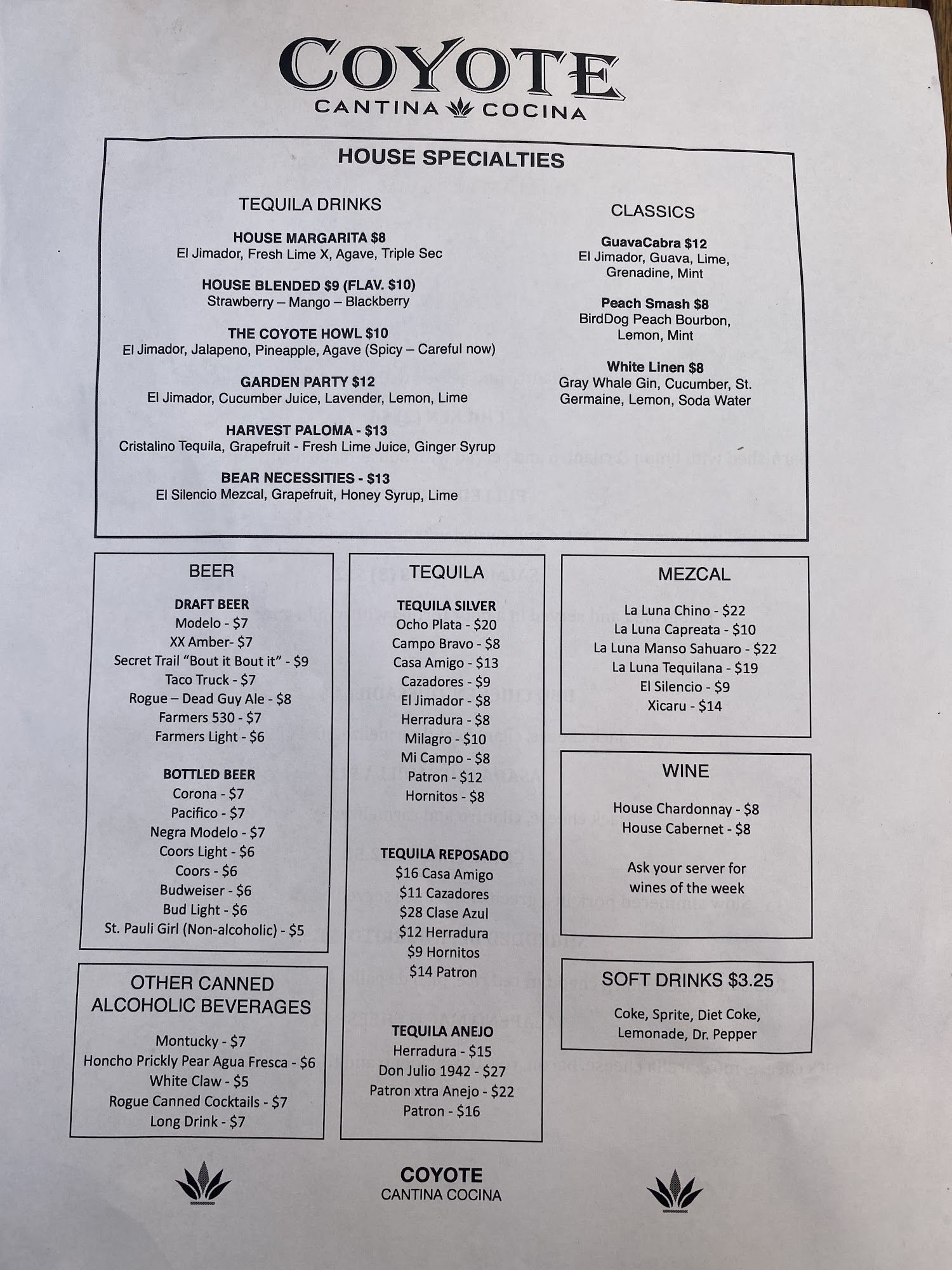 Coyote Cantina & Cocina Menu