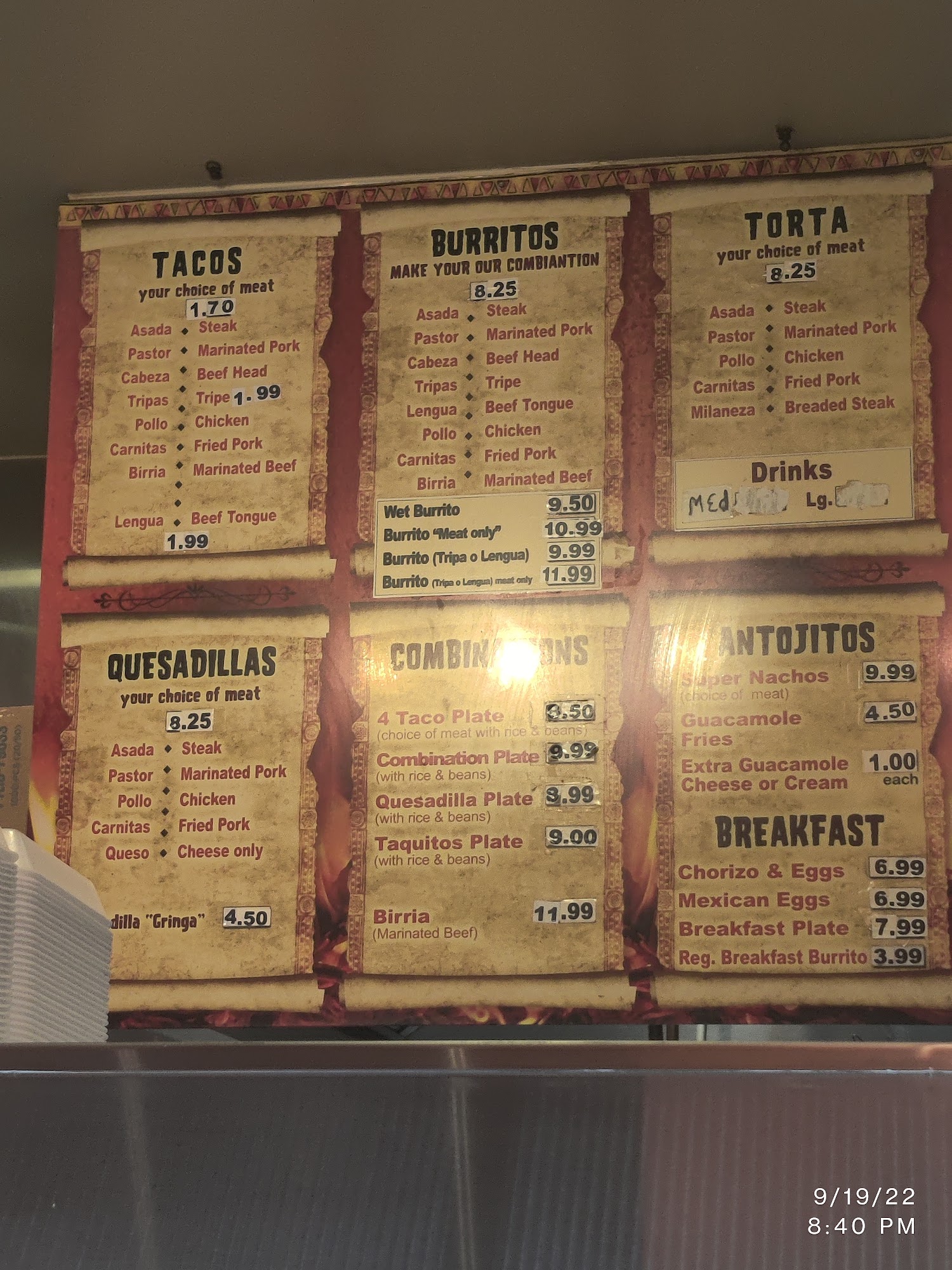 Tacos Al Vapor Menu