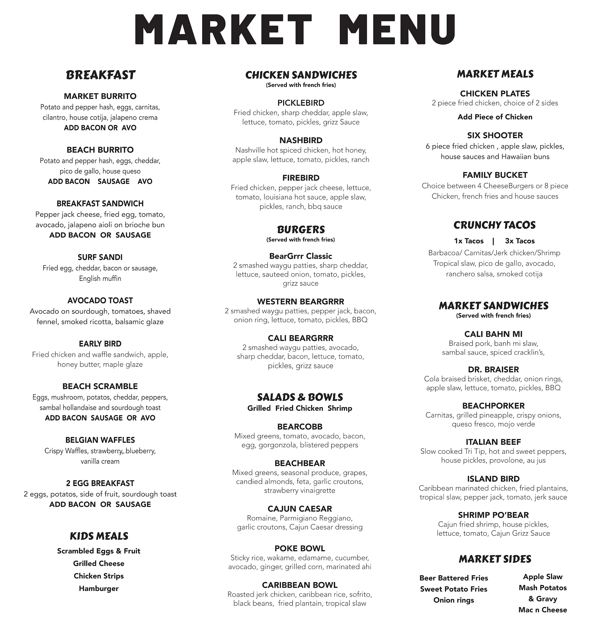 The Grinning Bear Menu