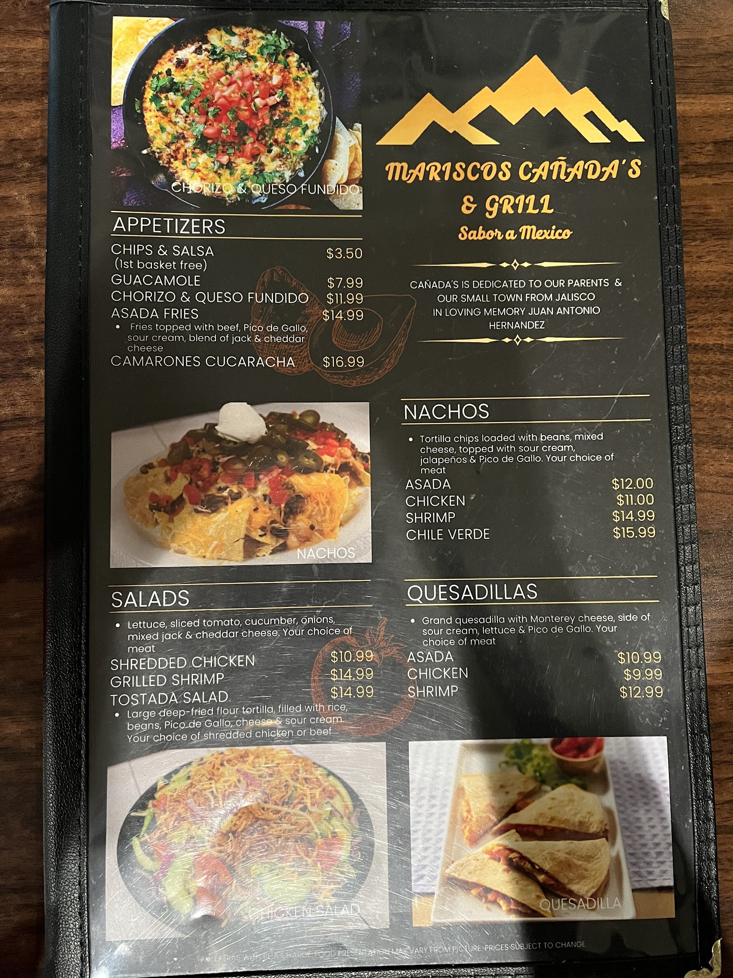 Mariscos Del Pacifico Menu