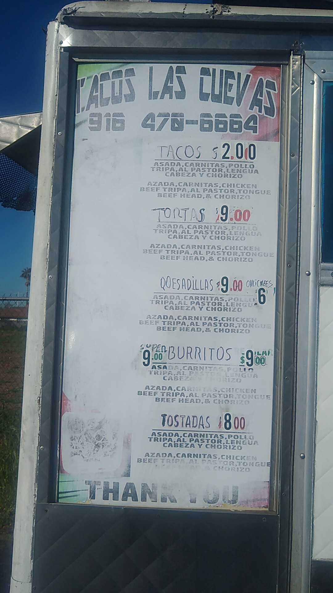 Tacos las cuevas Menu