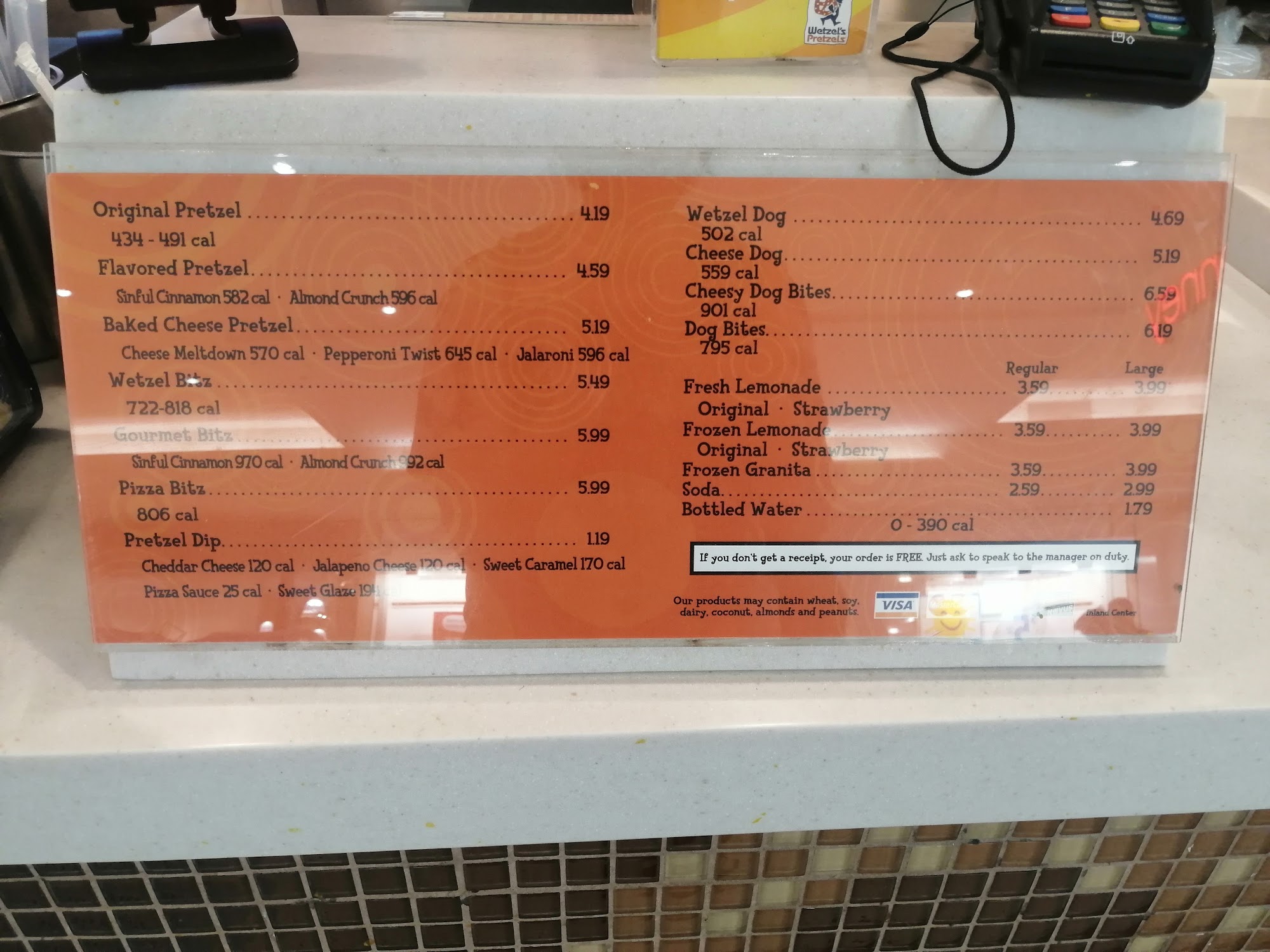 Wetzel's Pretzels Menu
