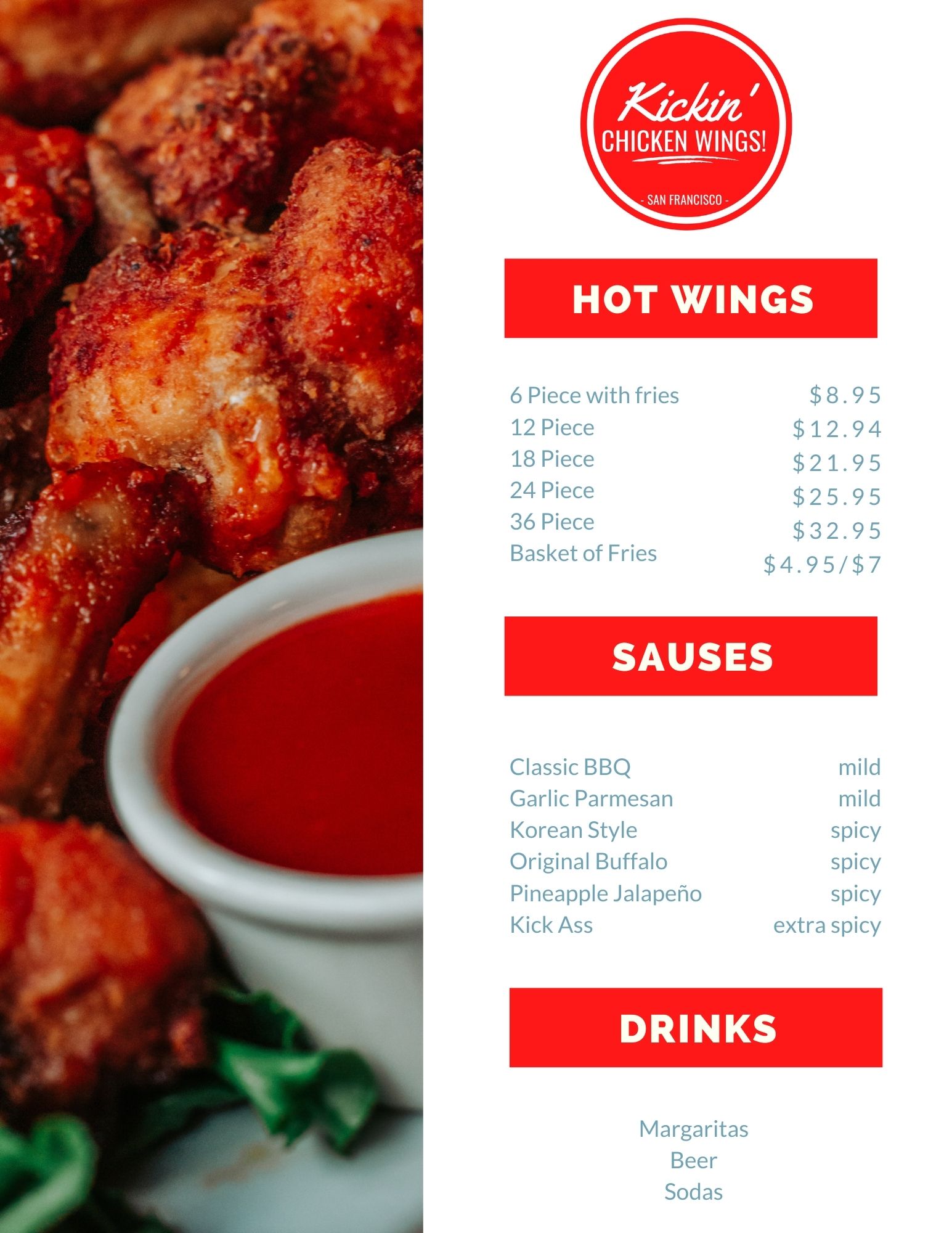 Kickin Chicken Wings Menu