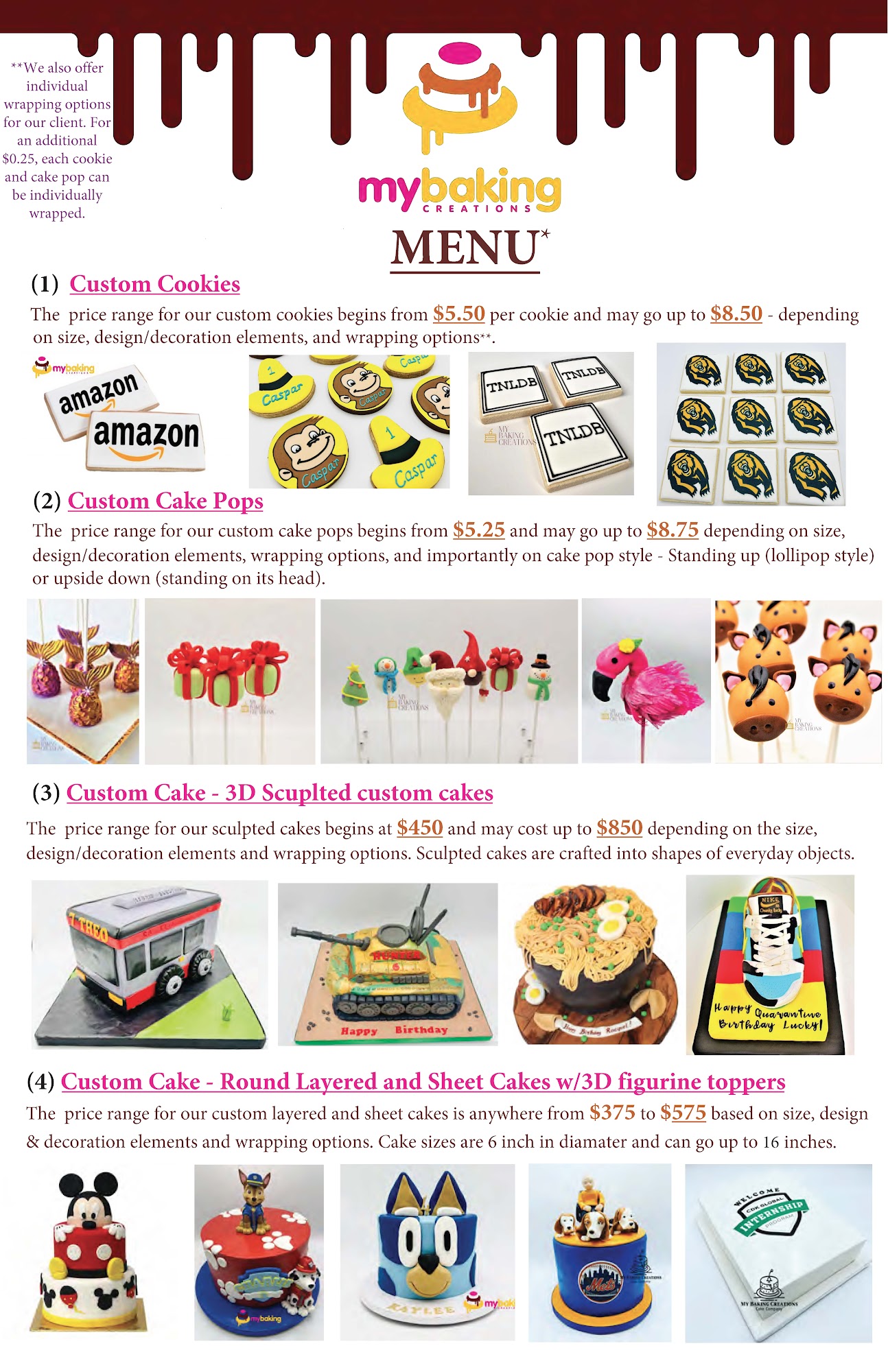 My Baking Creations (Cake Shop Bakery) Menu