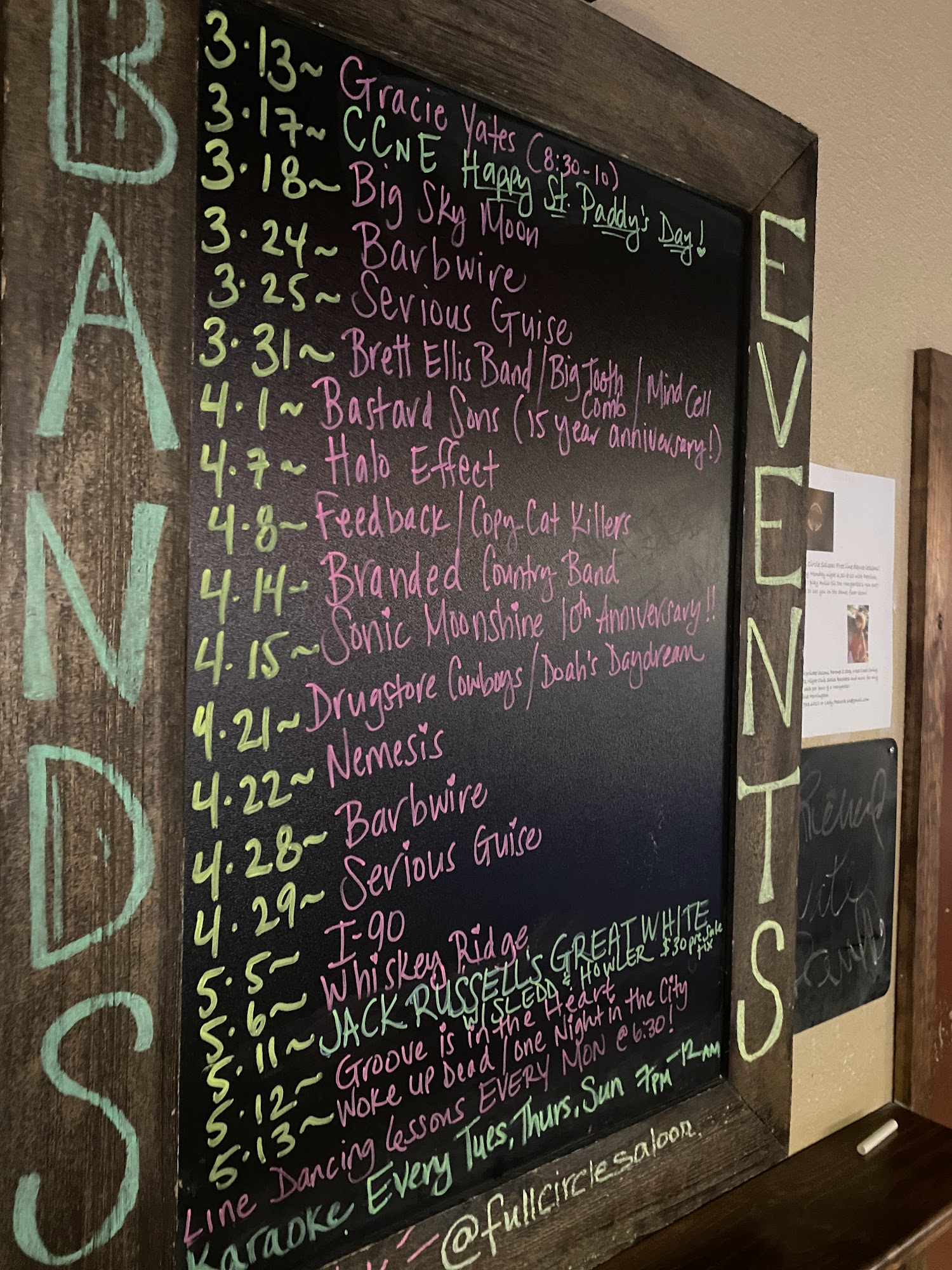 Full Circle Saloon Menu