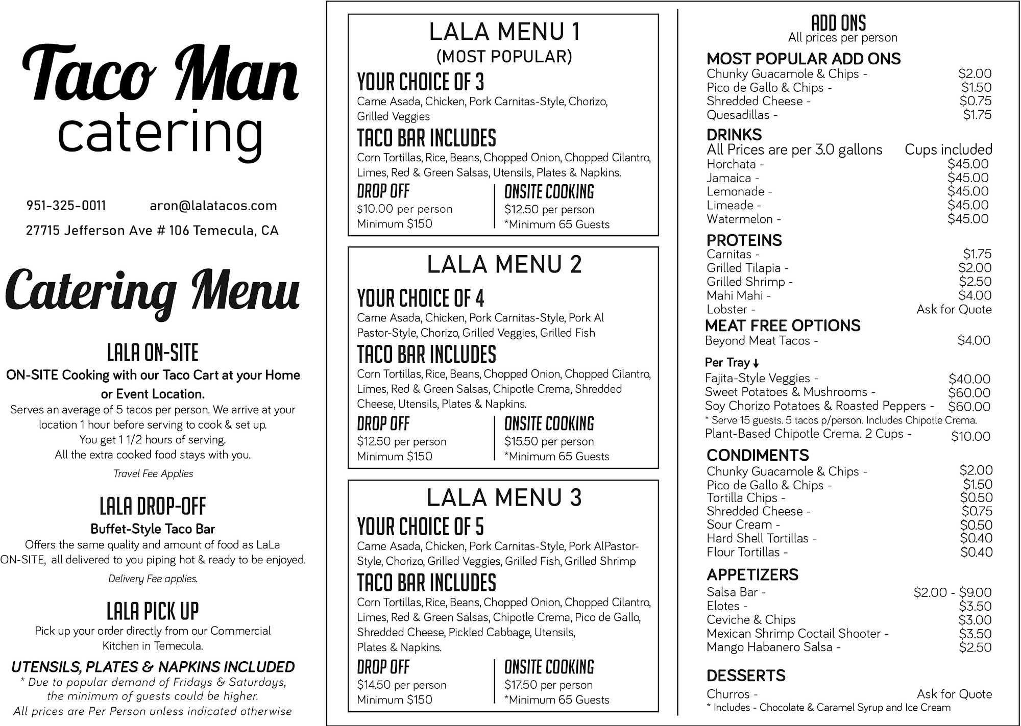 Taco Man Catering Menu