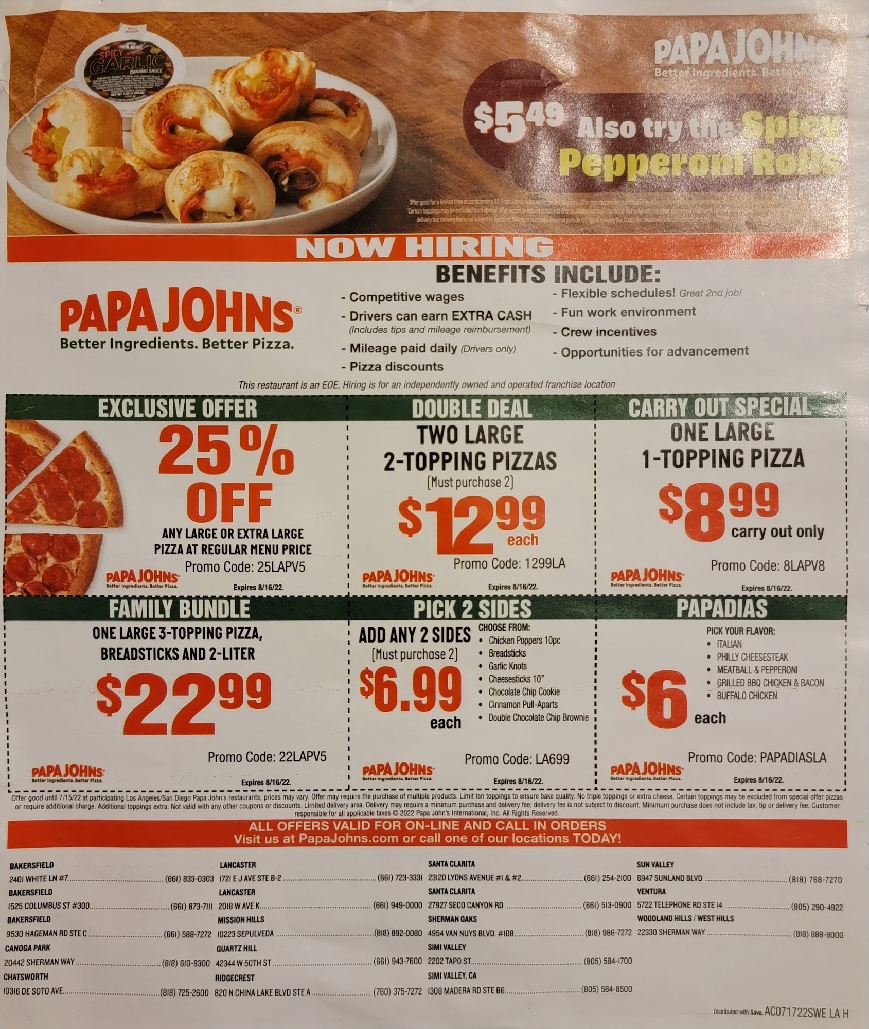 Papa Johns Pizza Menu