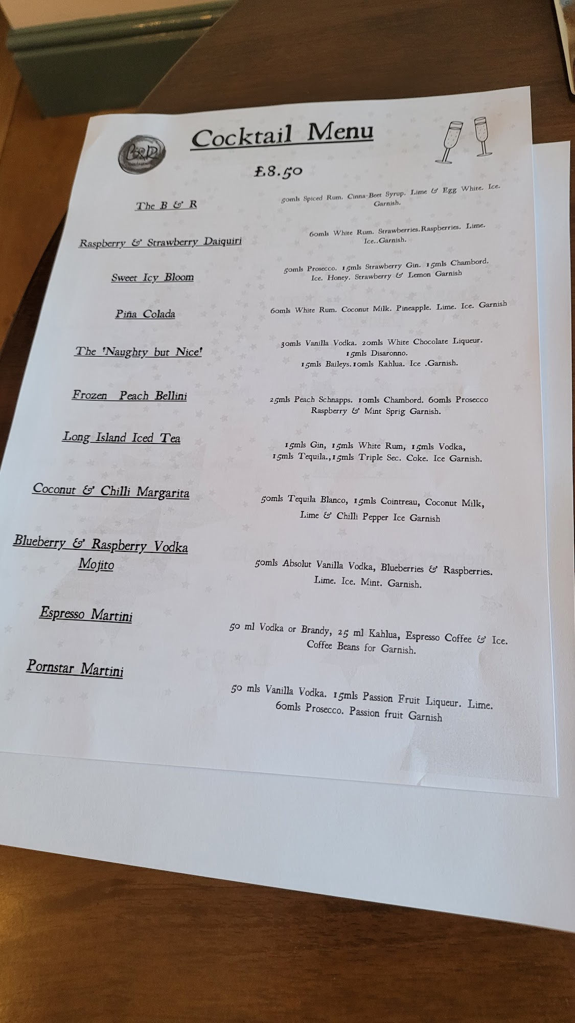 B & R Dining Menu