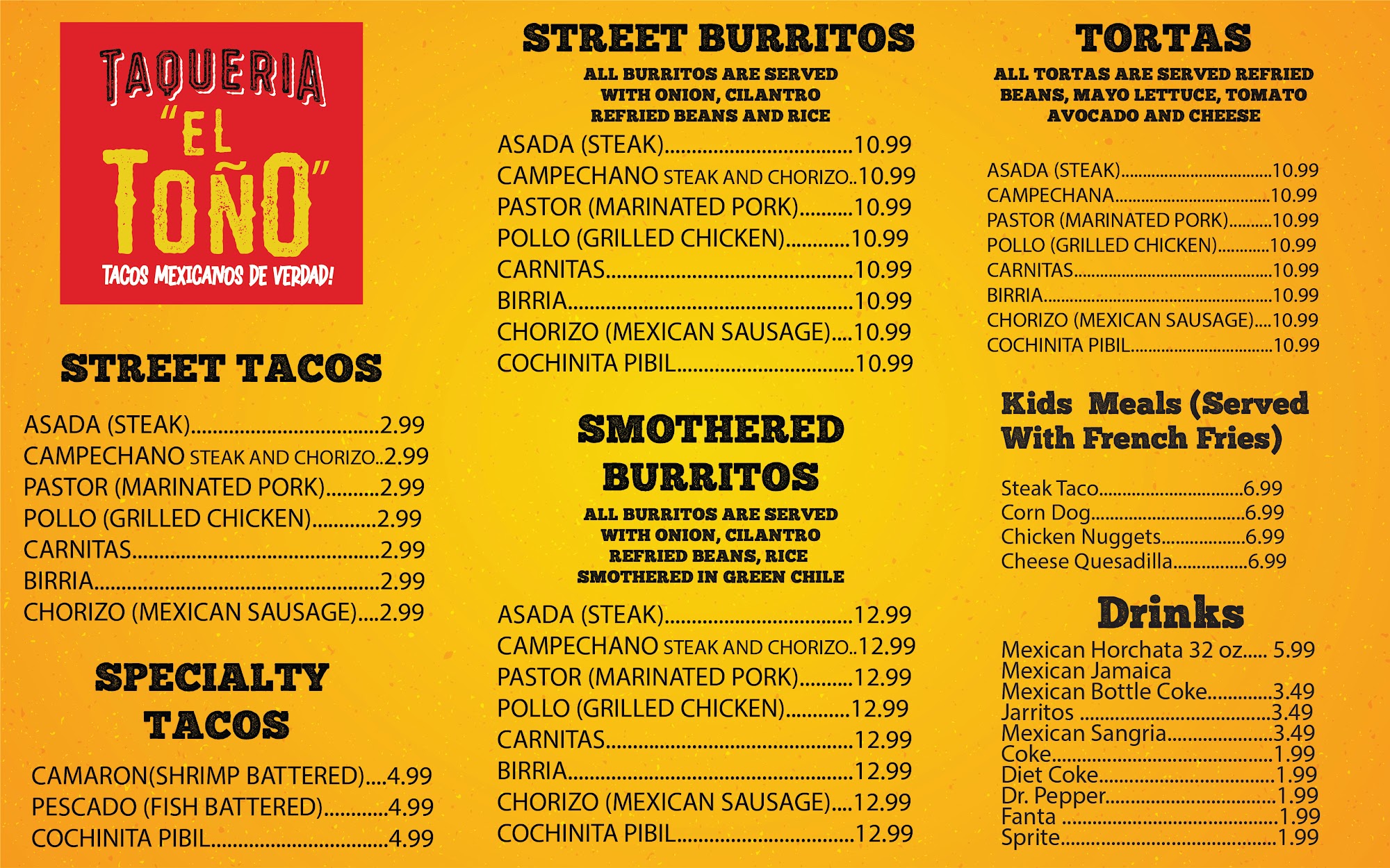 Tacos El Toño Menu