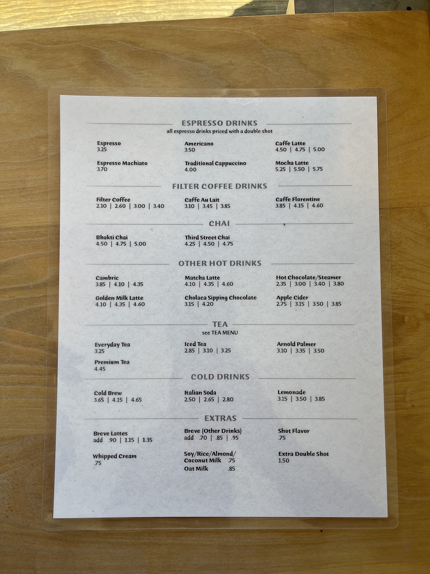Logan's Espresso Cafe Menu