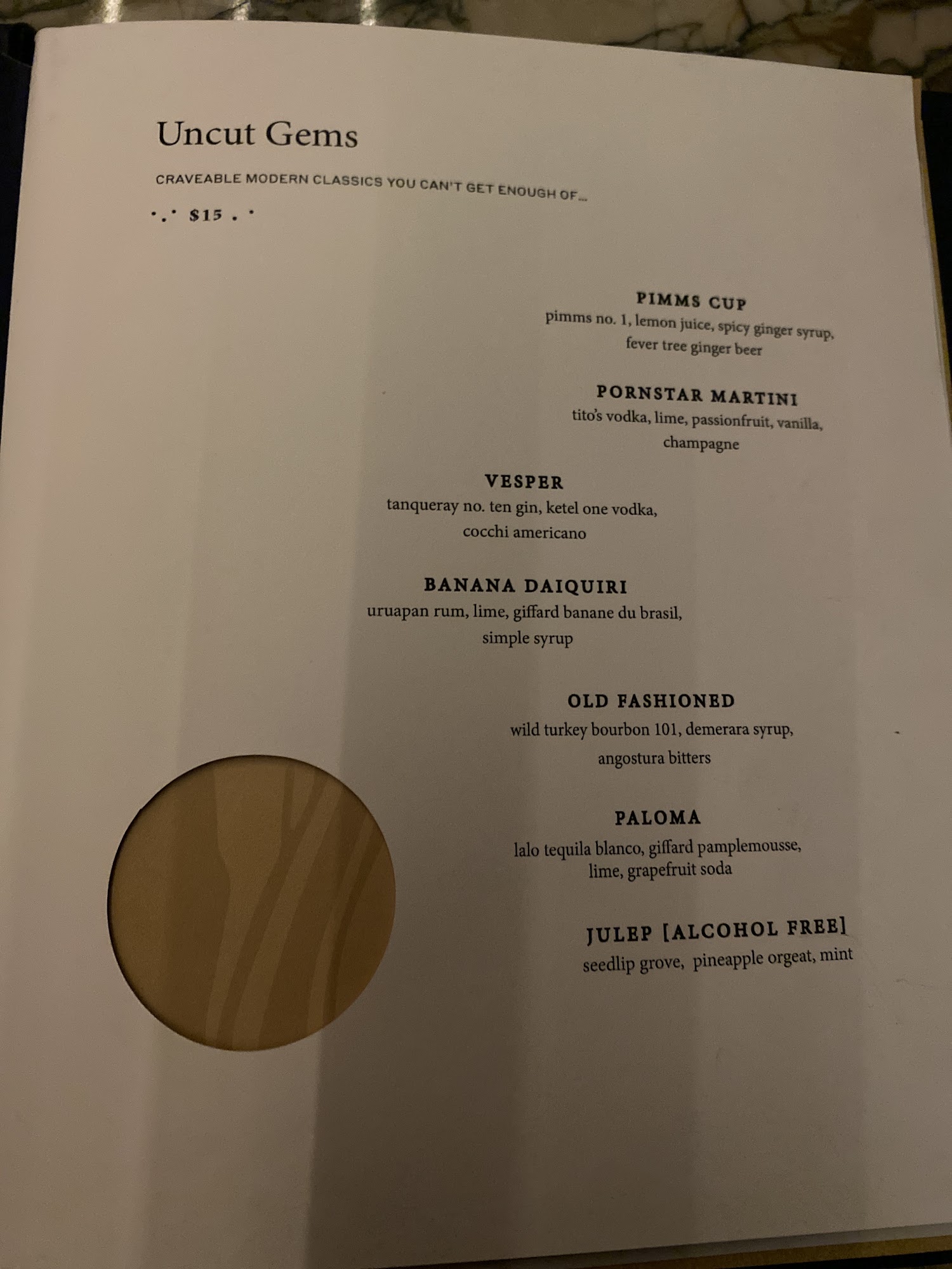 Five Nines Menu
