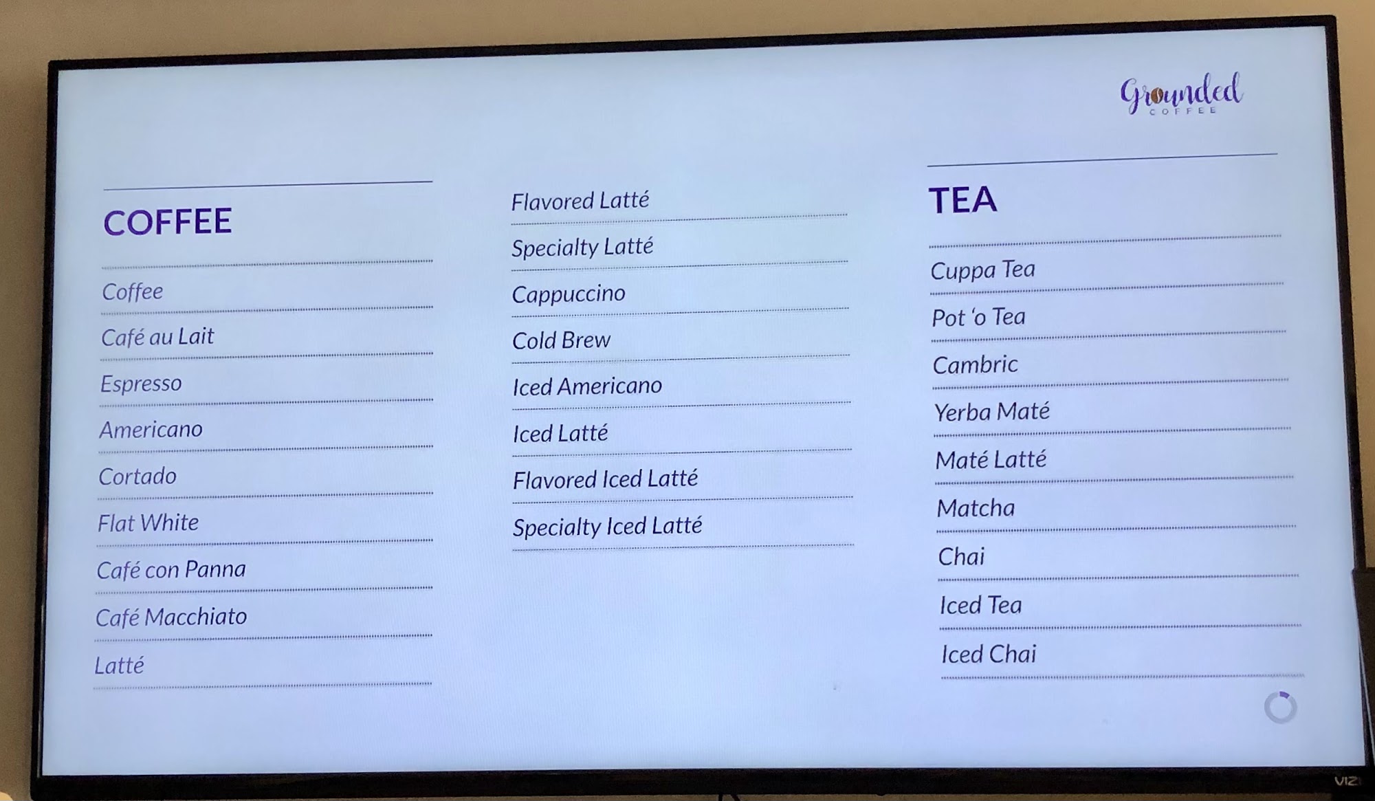 Grounded coffee Menu