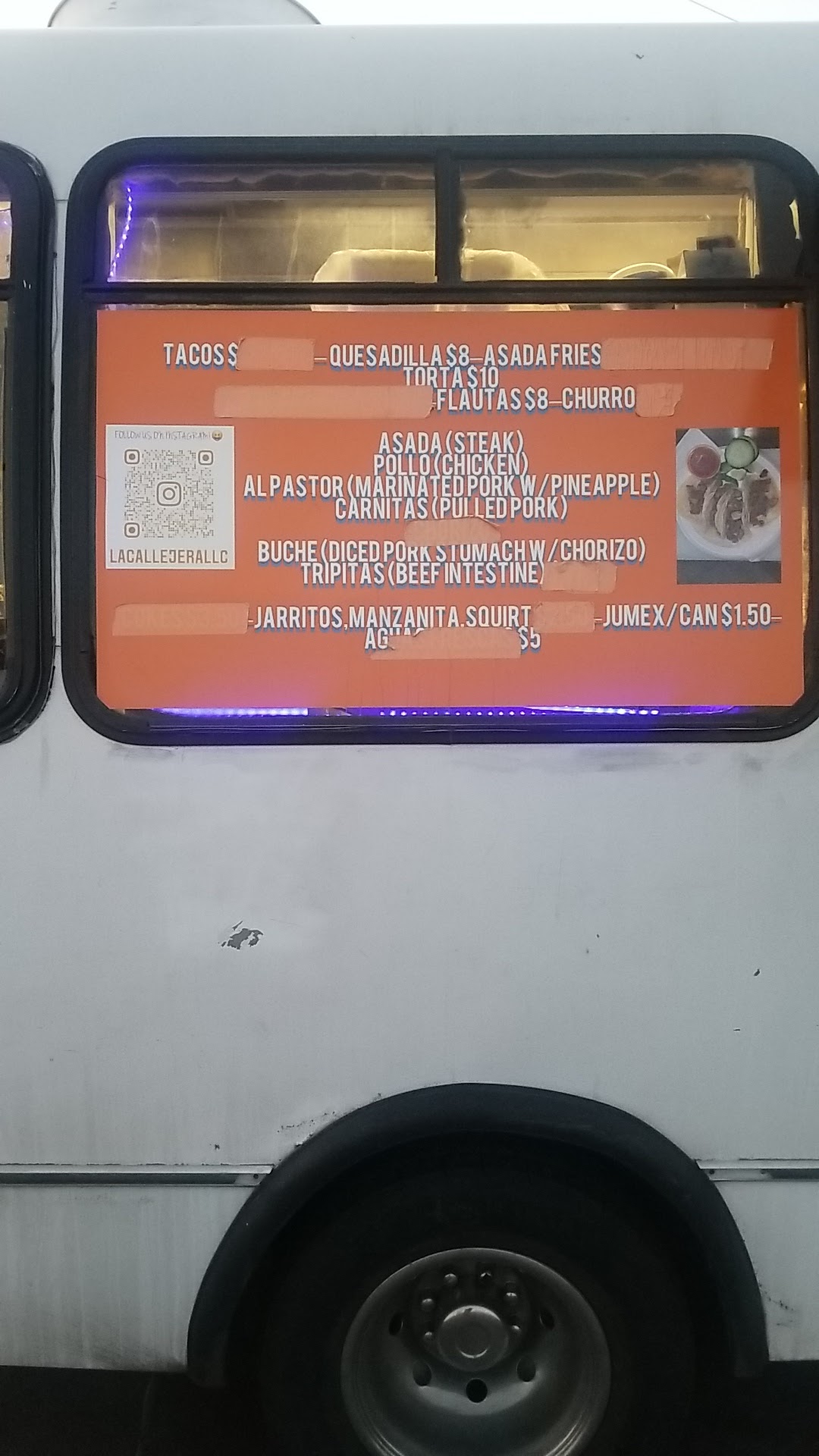 La callejera food truck Menu