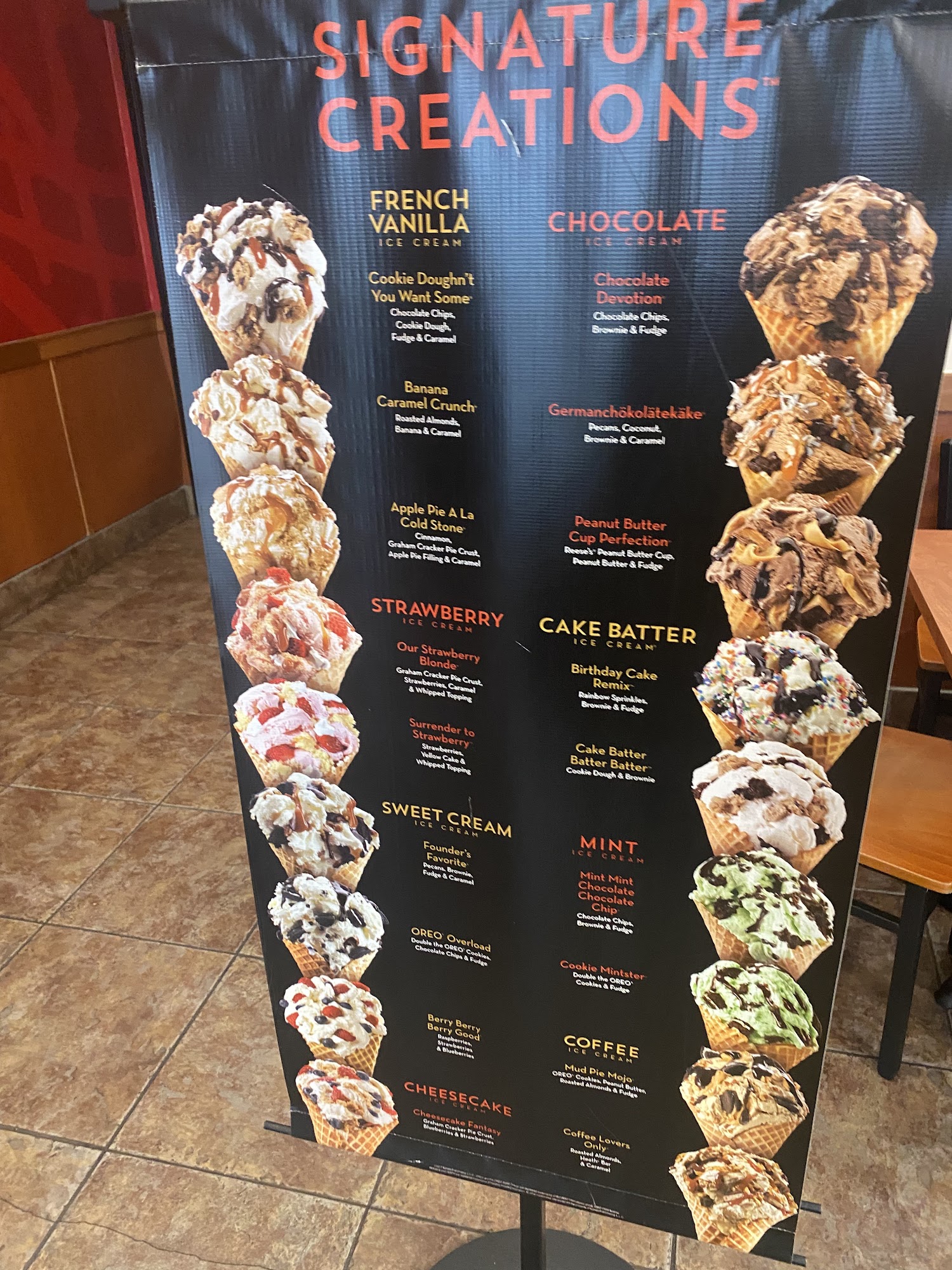 Cold Stone Creamery Menu