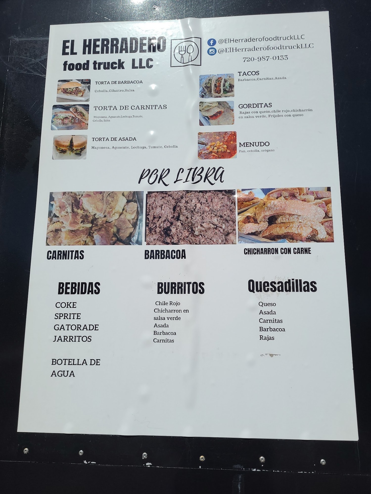 El Herradero Food Truck LLC Menu