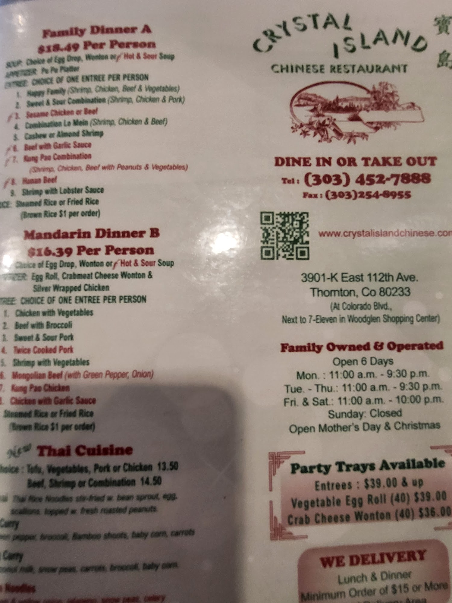 Crystal Island Menu