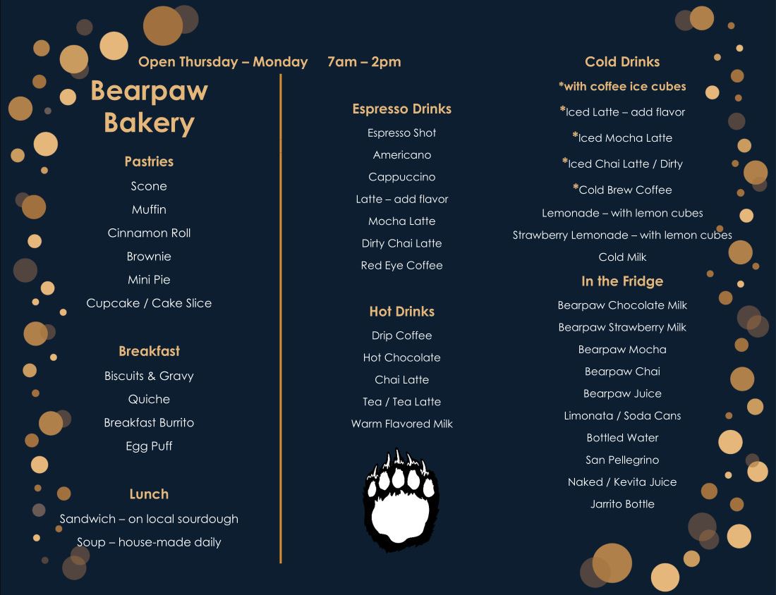 Bearpaw Bakery Menu