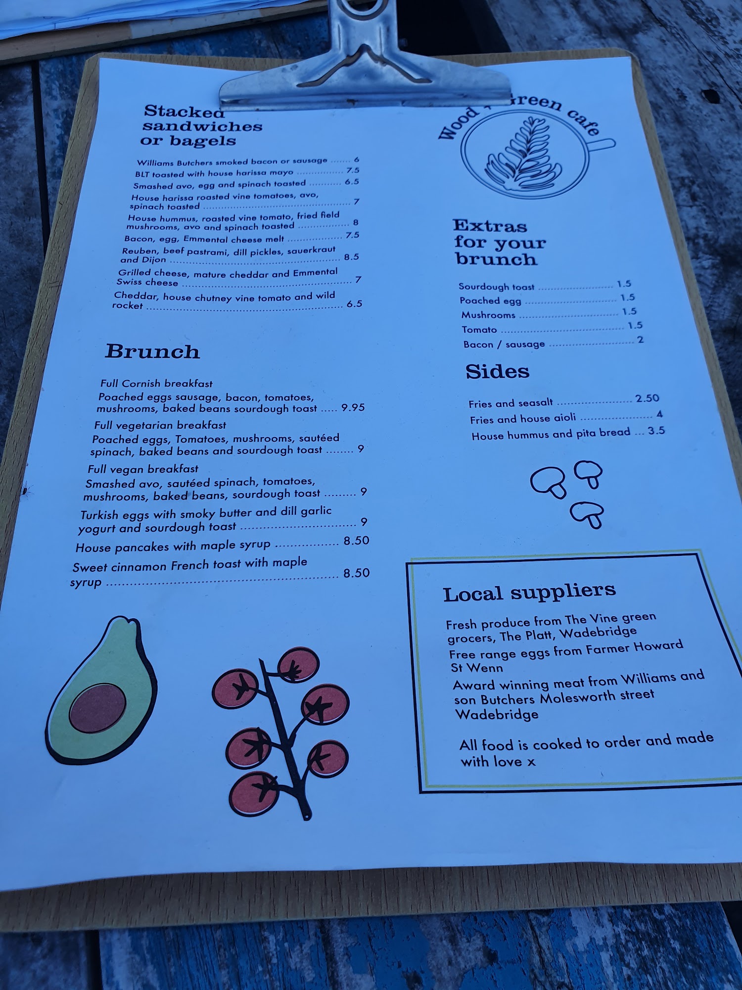 Wood and Green Cafe Menu