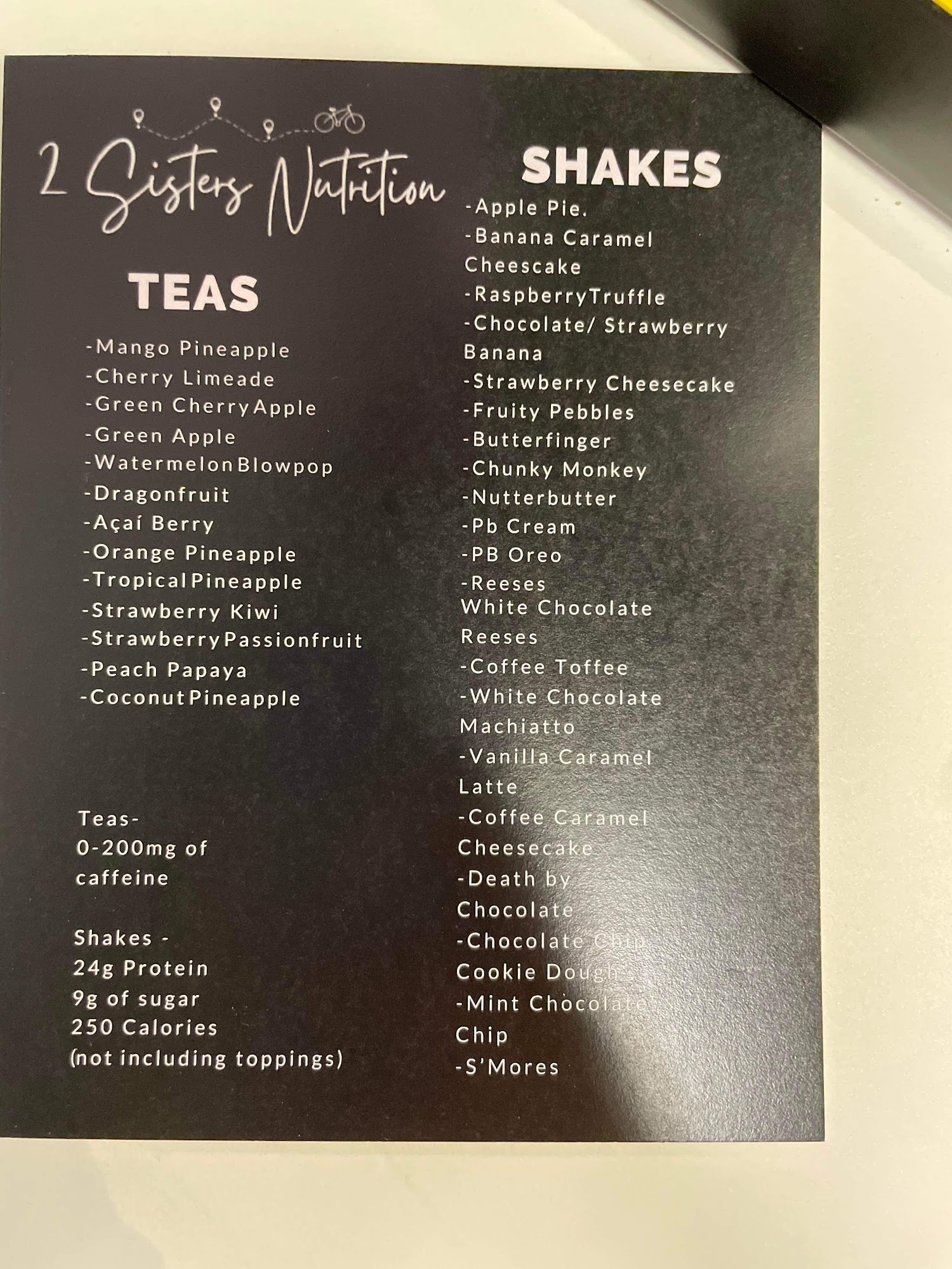 2 Sisters Nutrition Menu