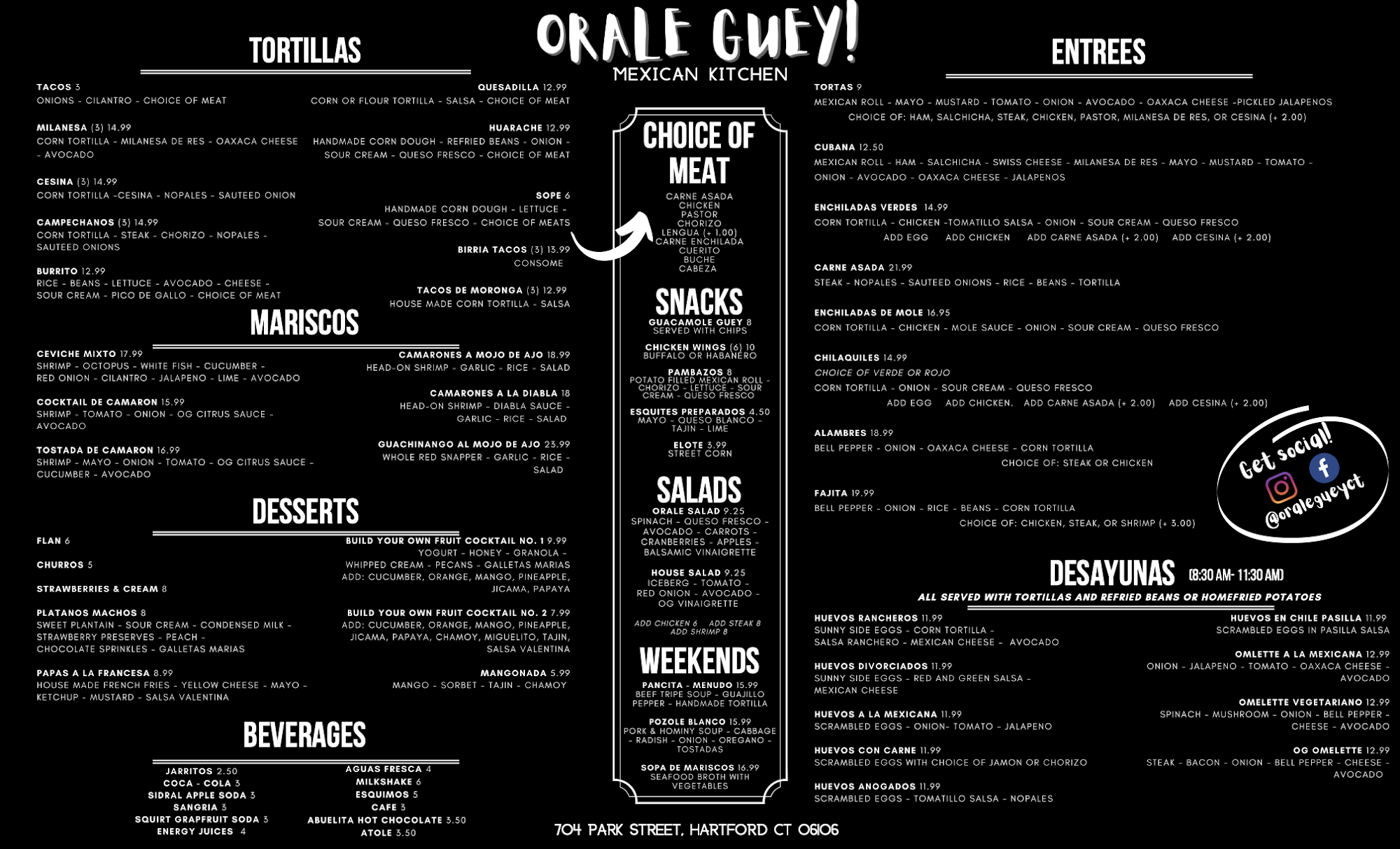 Orale Guey Mexican Kitchen Menu