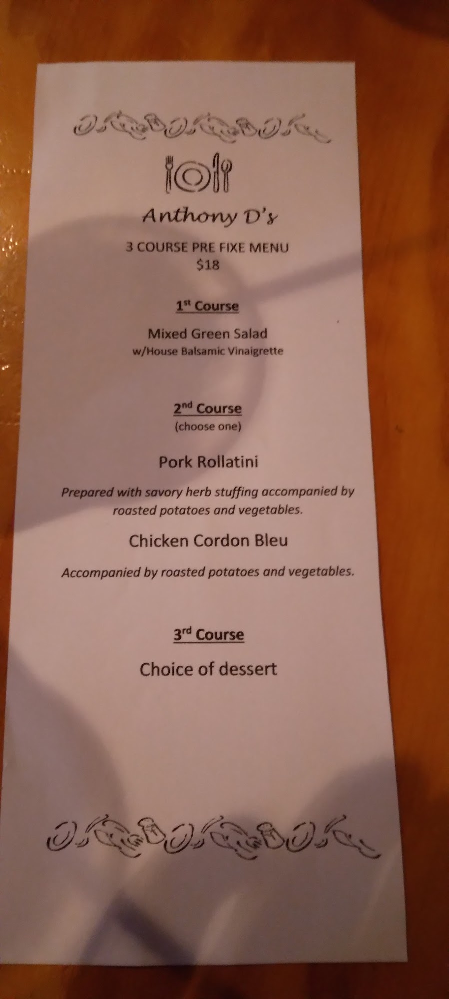 Anthony D's Bar & Grill Menu