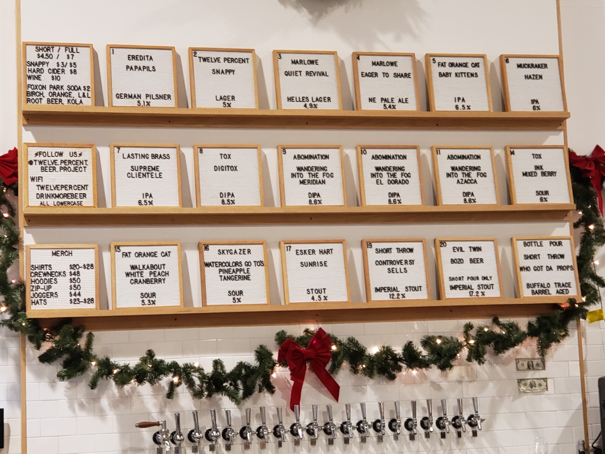 Twelve Percent Beer Project Menu