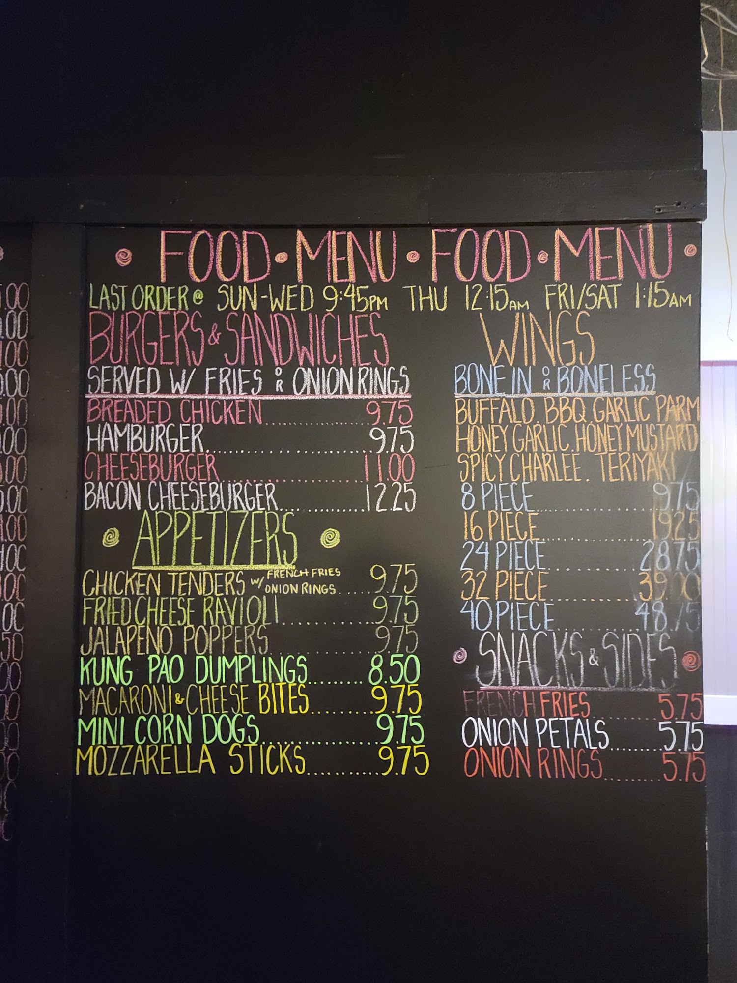 Charlee Bravos Bar & Grill Menu