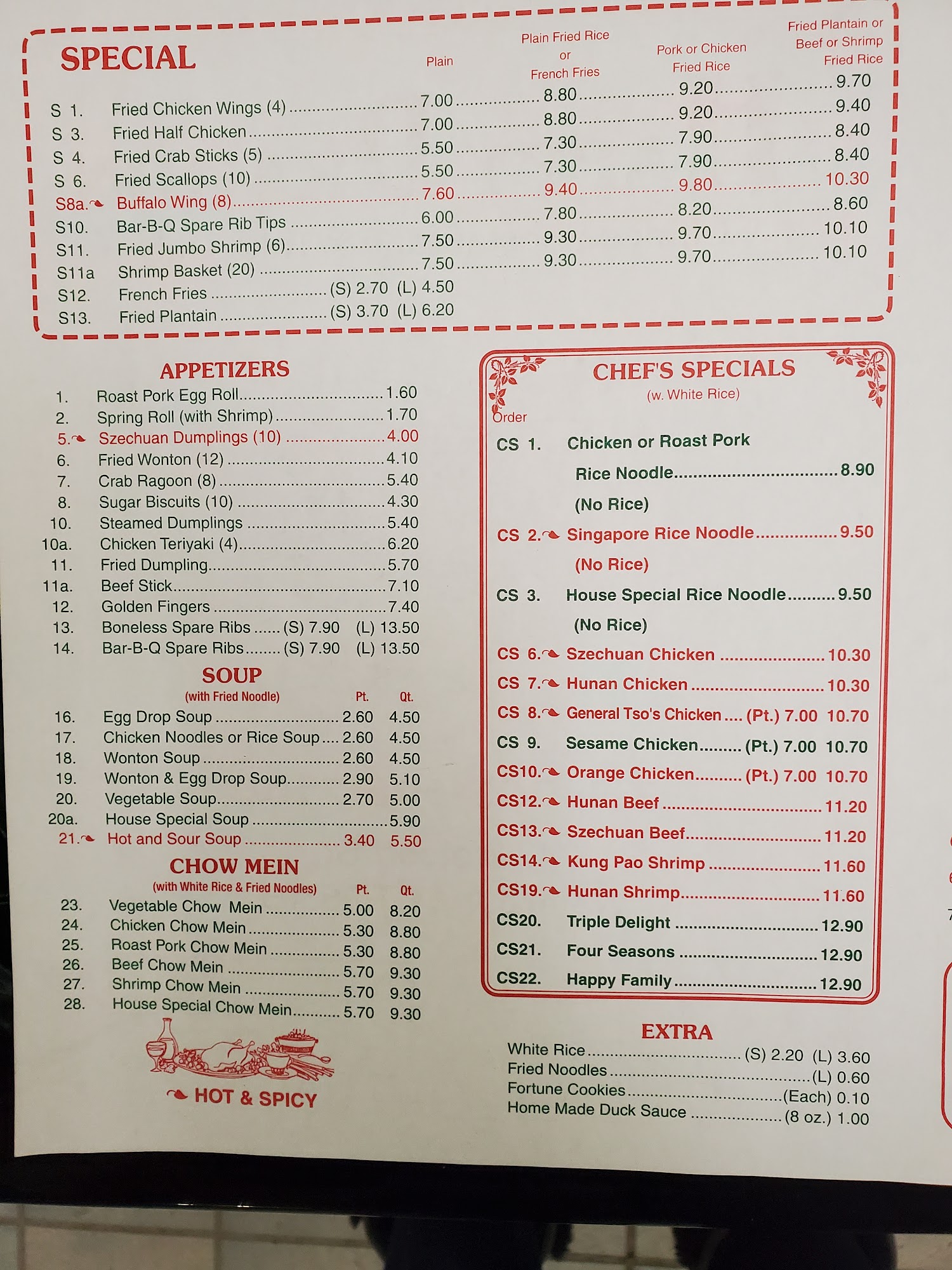 Happy Dragon Chinese Restaurant Menu